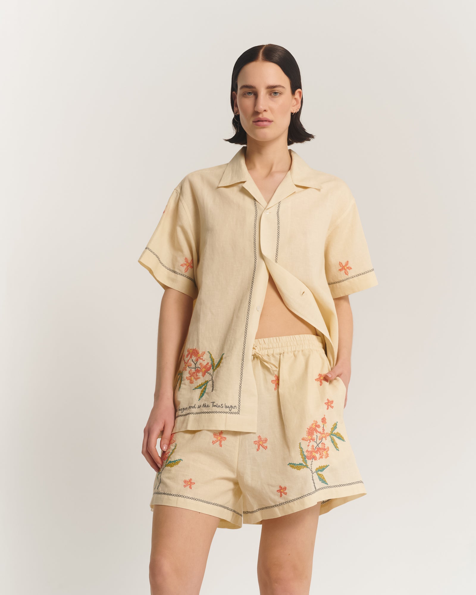 Embroidered Flower Linen Shirt