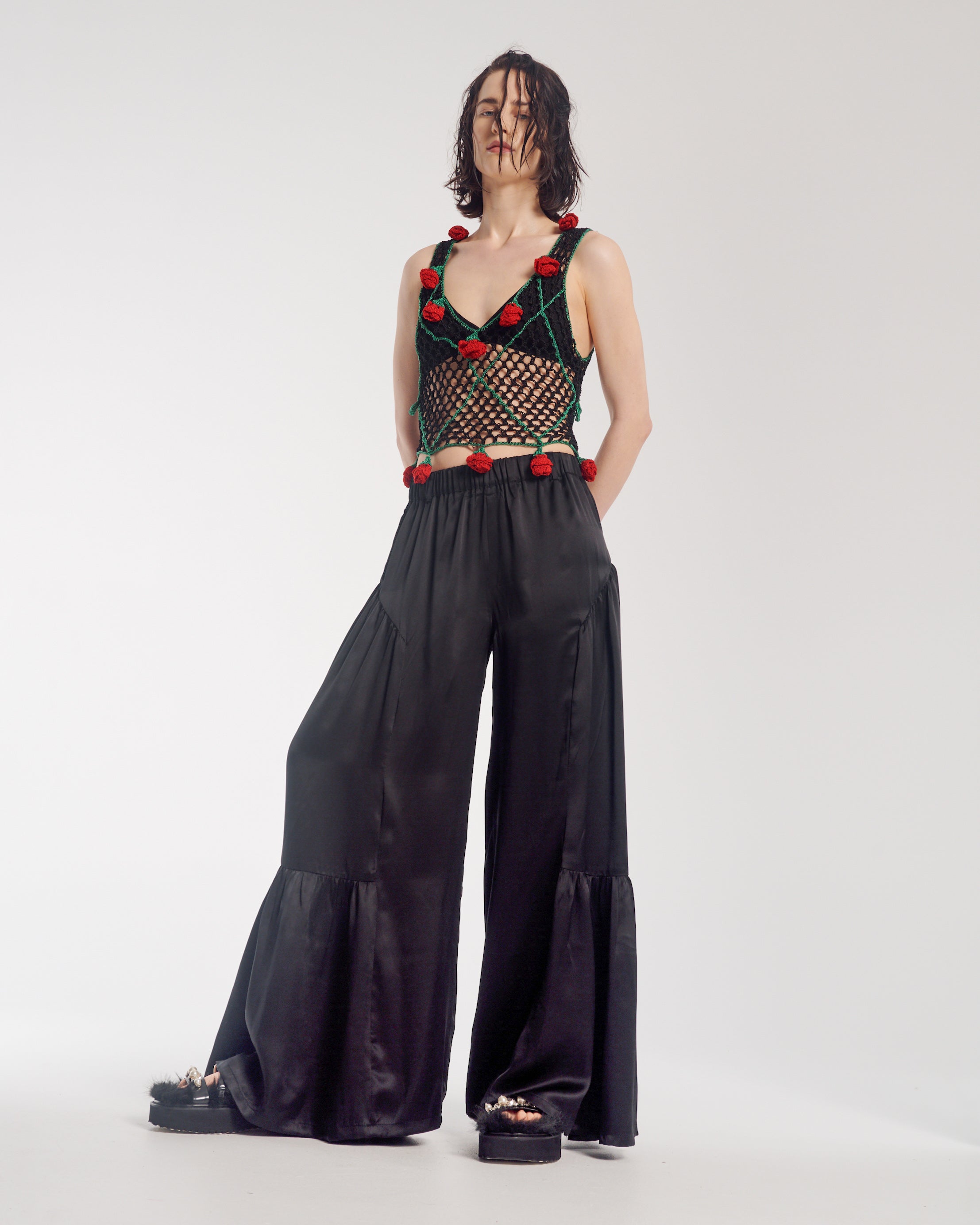 Black Silk Peasant Pants