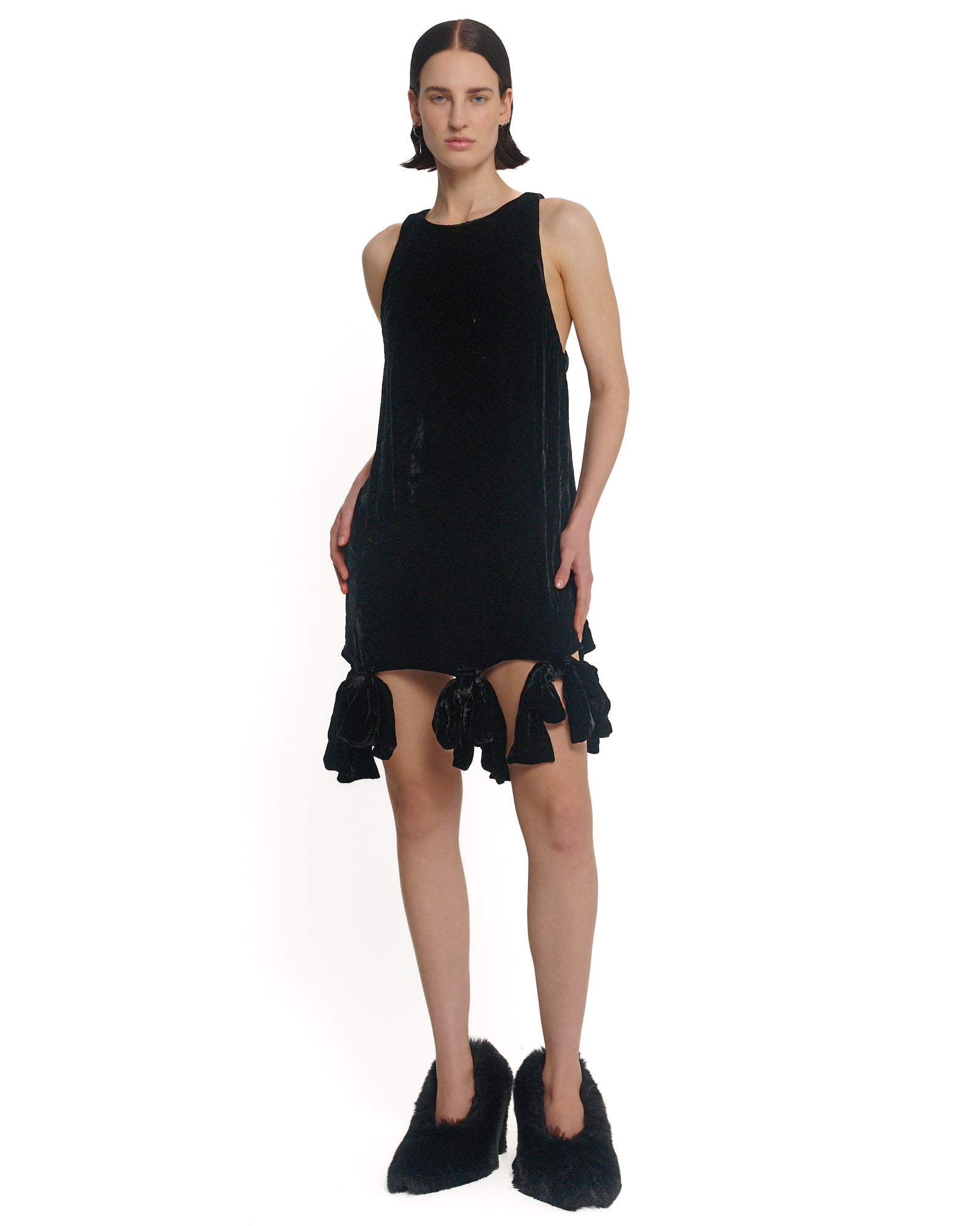 Silk Velvet Party Bow Mini Dress