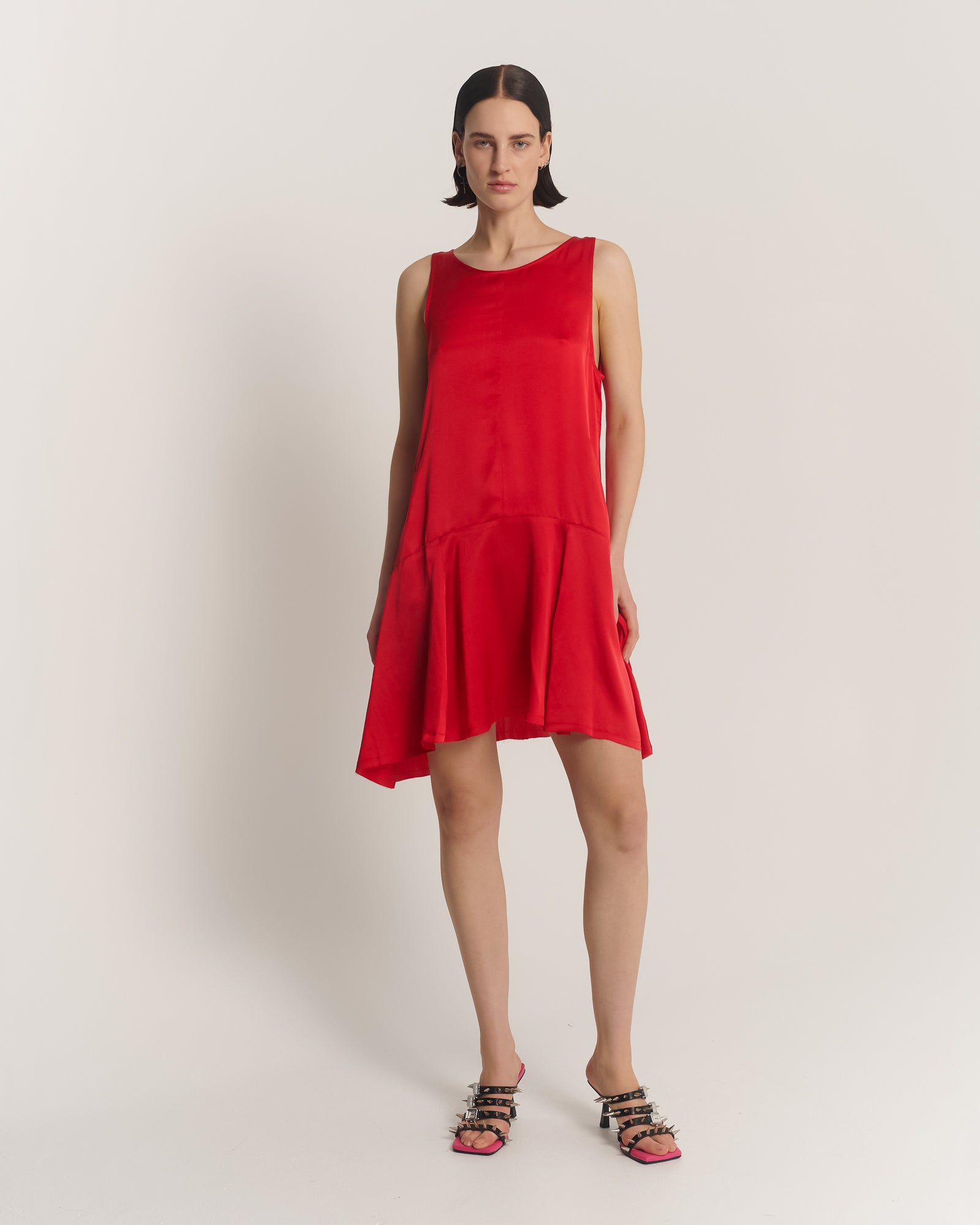 Red Silk Waterfall Party Dress