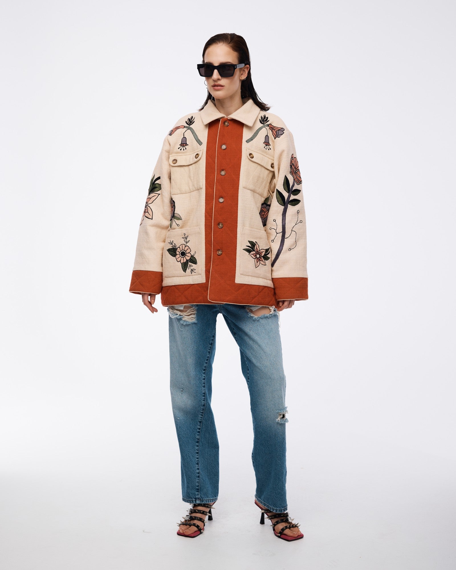 Quilted Floral Appliqué Jacket