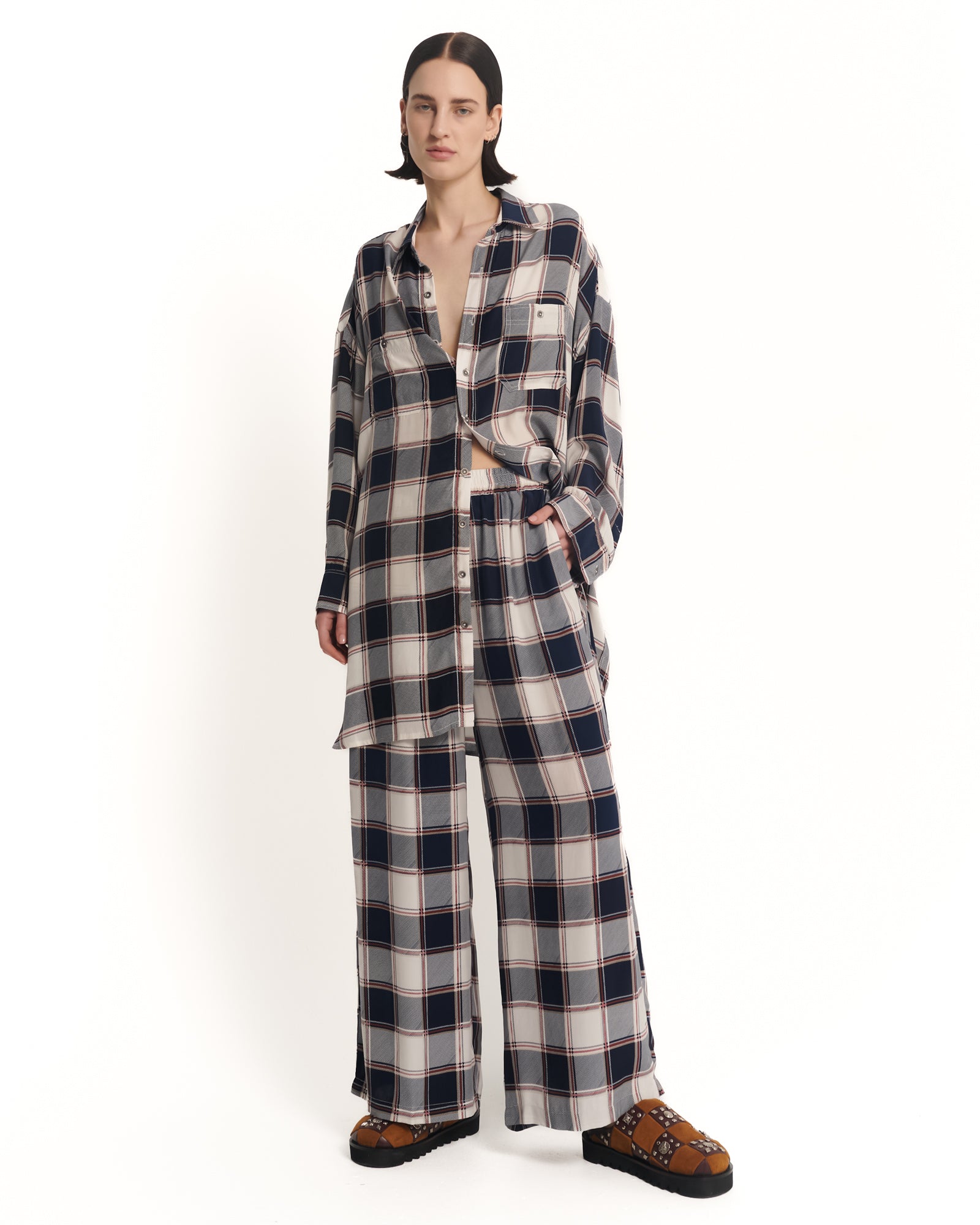 Silk Check Oversized Shirt
