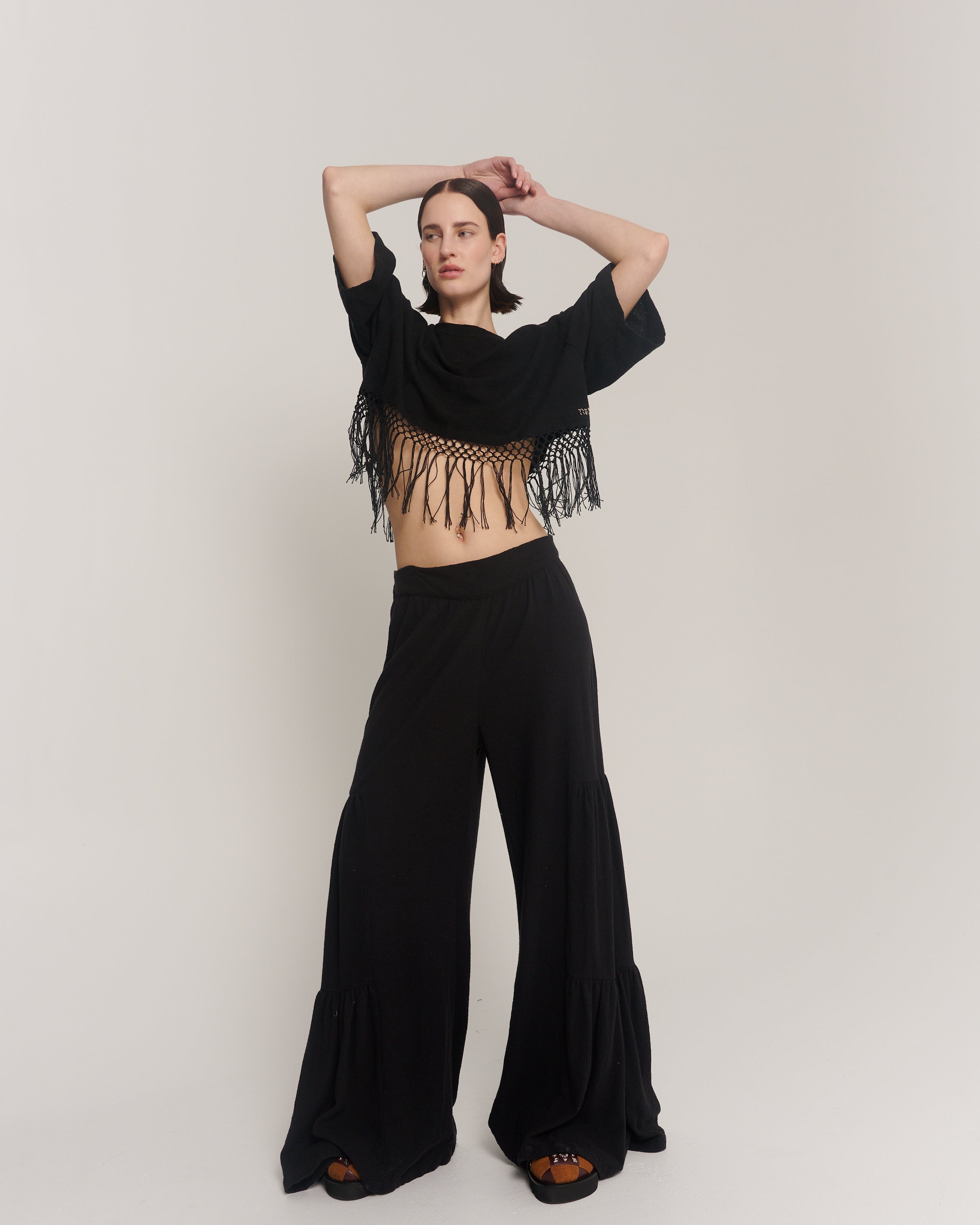 Heart Back Crochet Tassel Cropped Hemp Tee