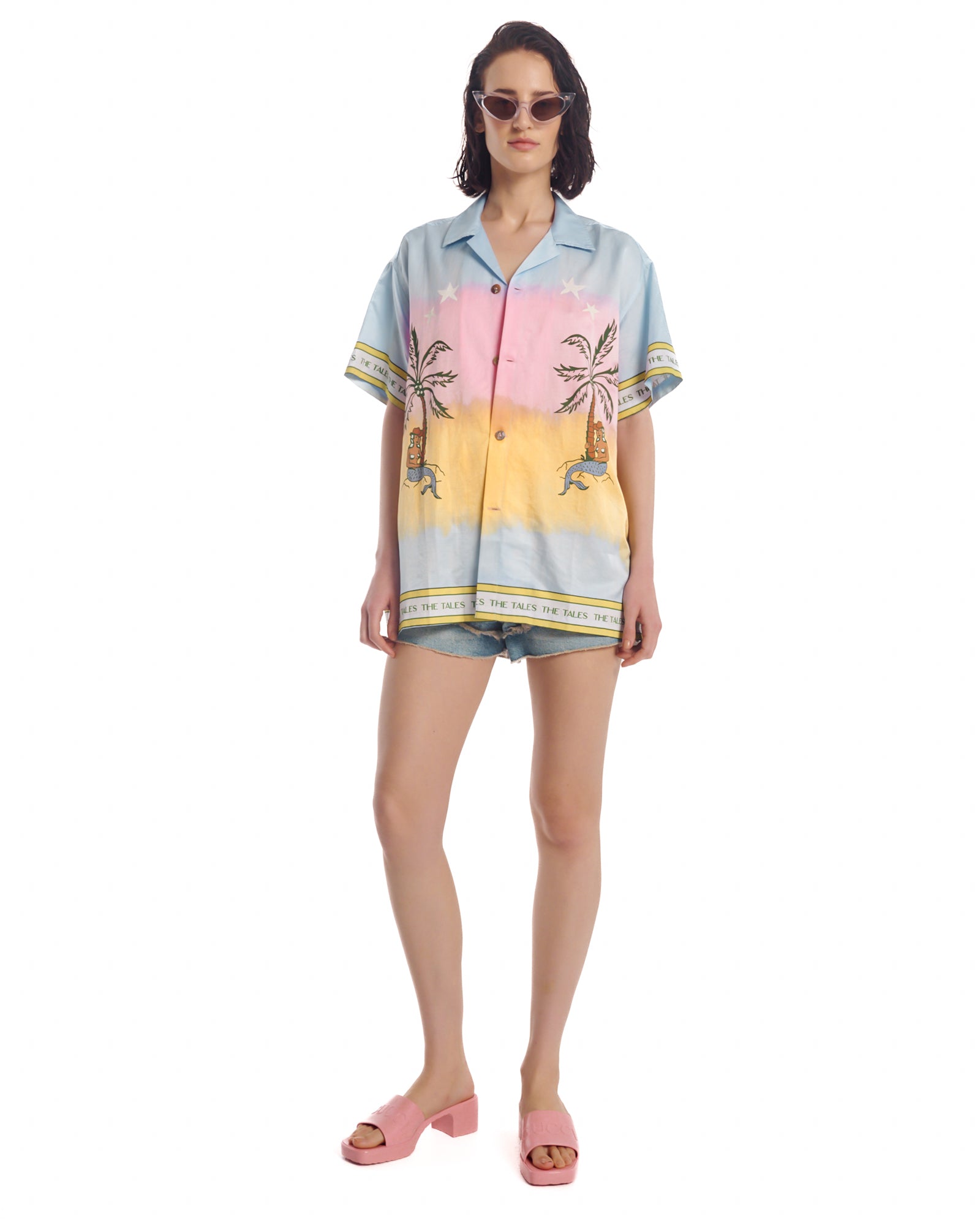 Cowboy Mermaid  hand Dyed Camp Shirt