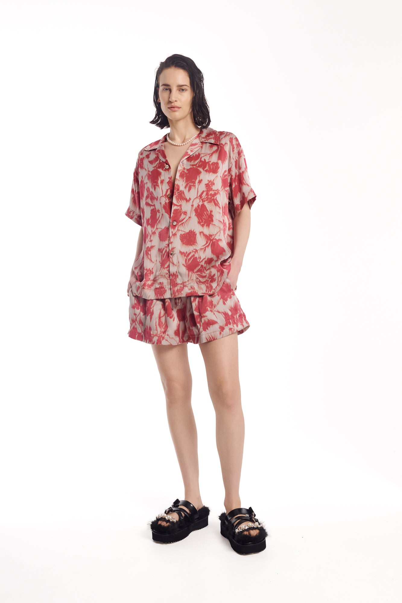 Italian Rose Satin Camp Shirt