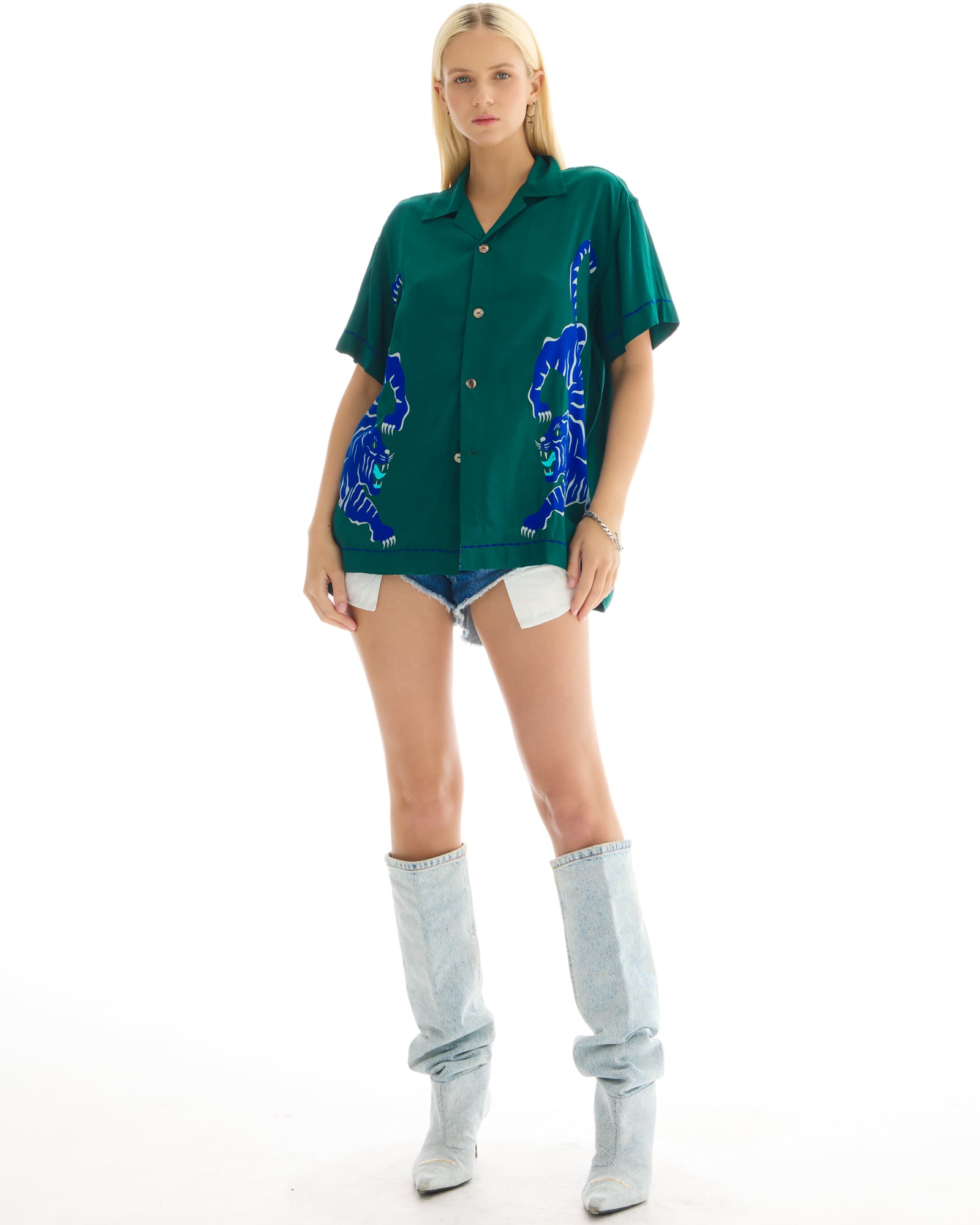 Crouching Tiger Emerald Camp Shirt