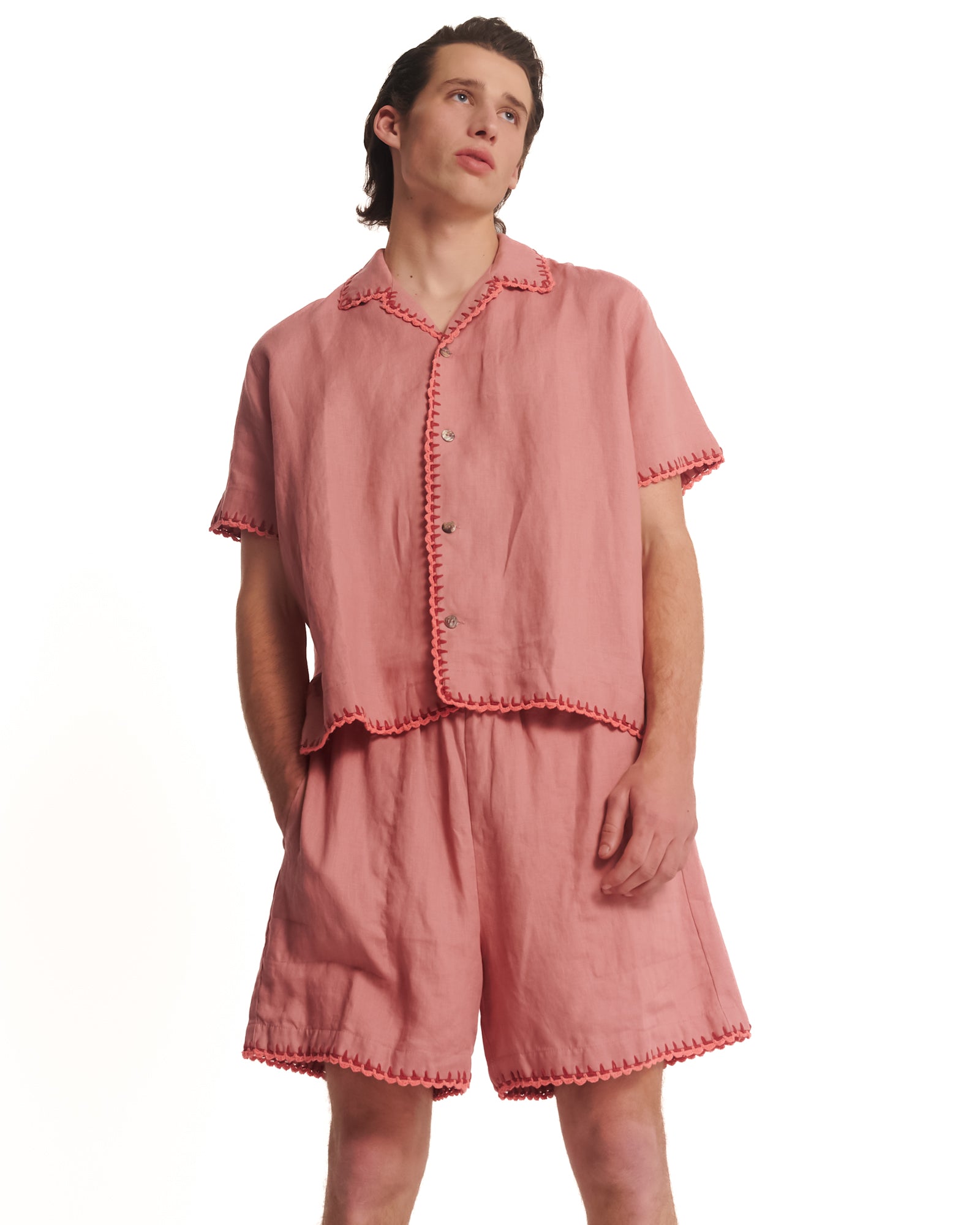 Hand Crochet Trimmed Linen Shorts