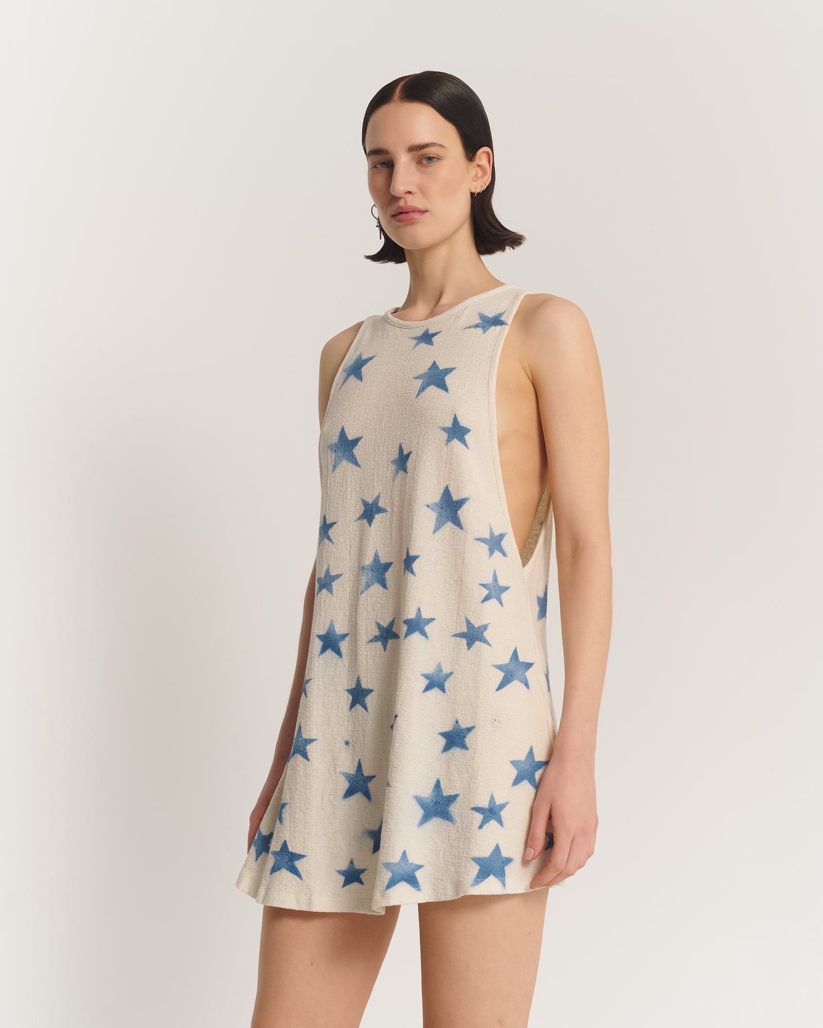 Star Stamped Linen Cotton Tunic Dress