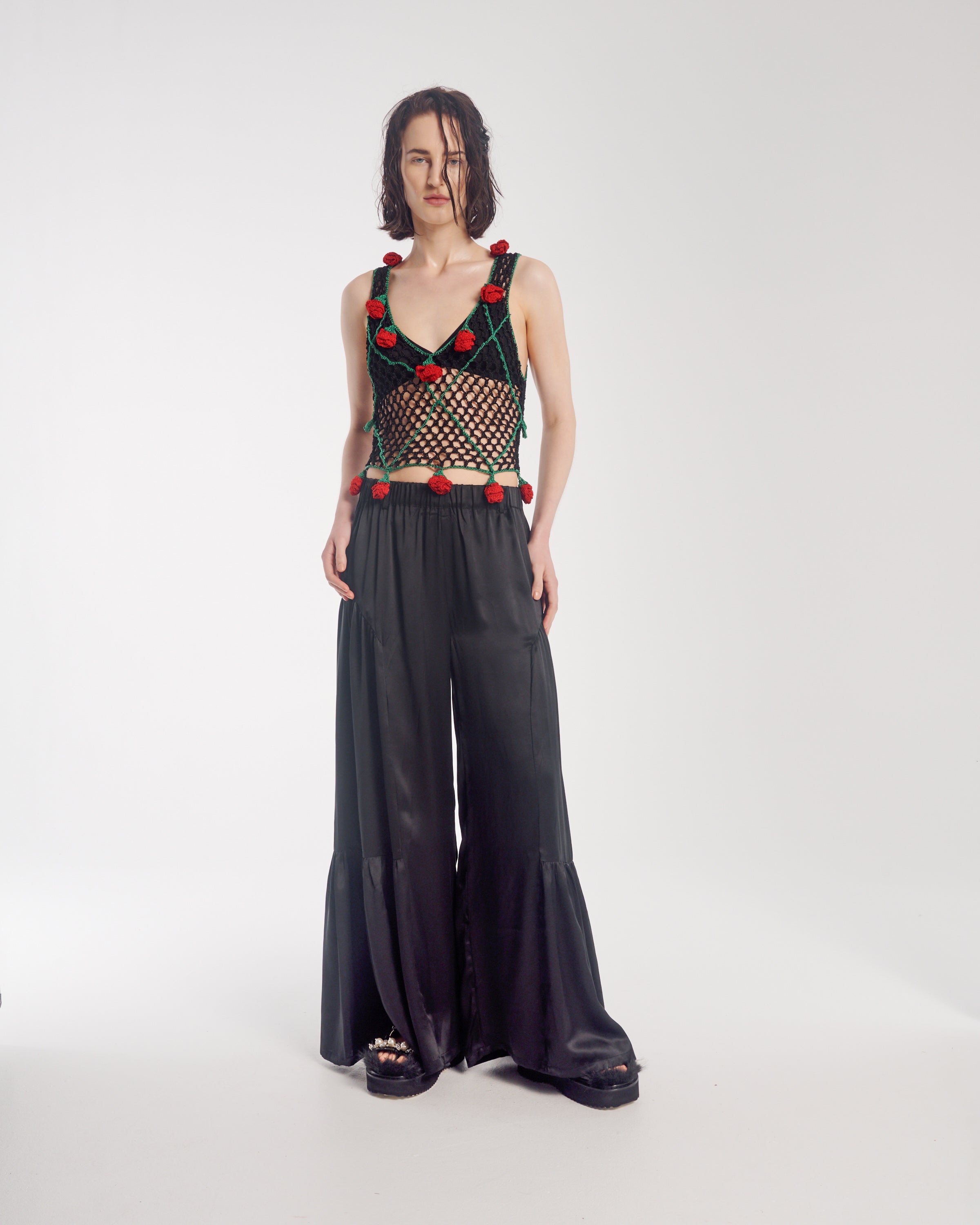 Black Silk Peasant Pants