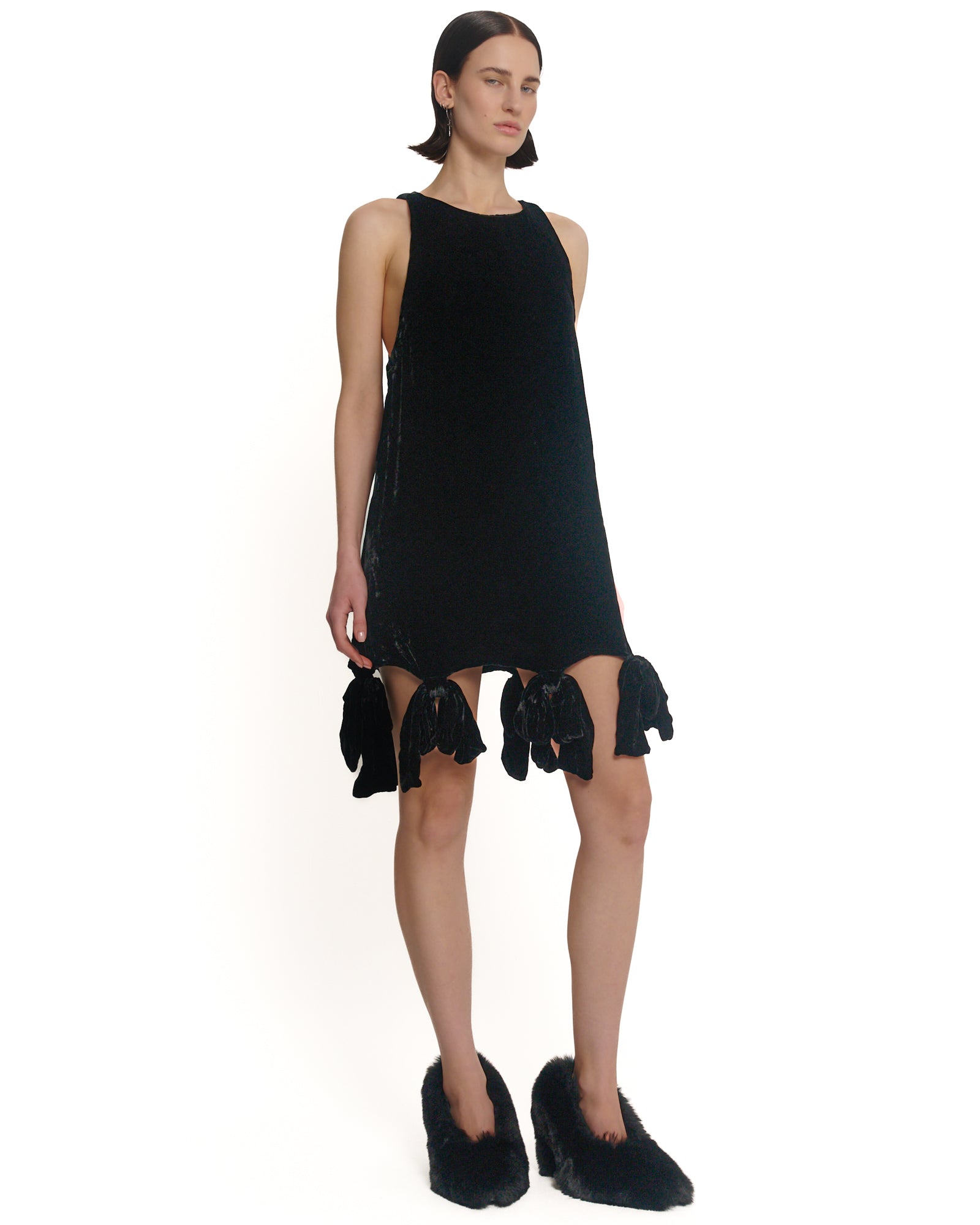Silk Velvet Party Bow Mini Dress