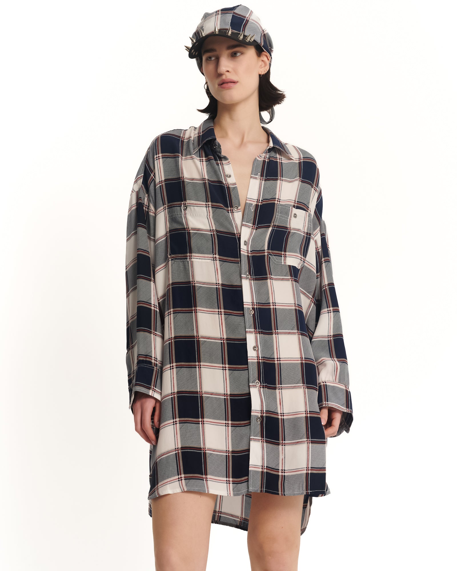 Silk Check Oversized Shirt