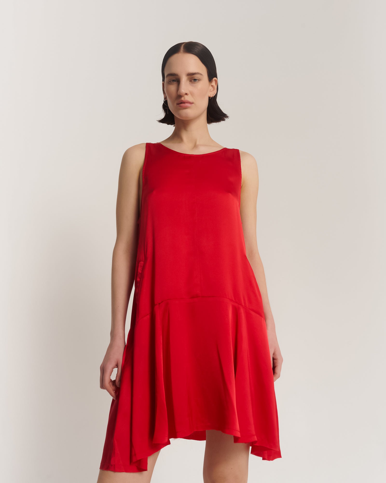 Red Silk Waterfall Party Dress