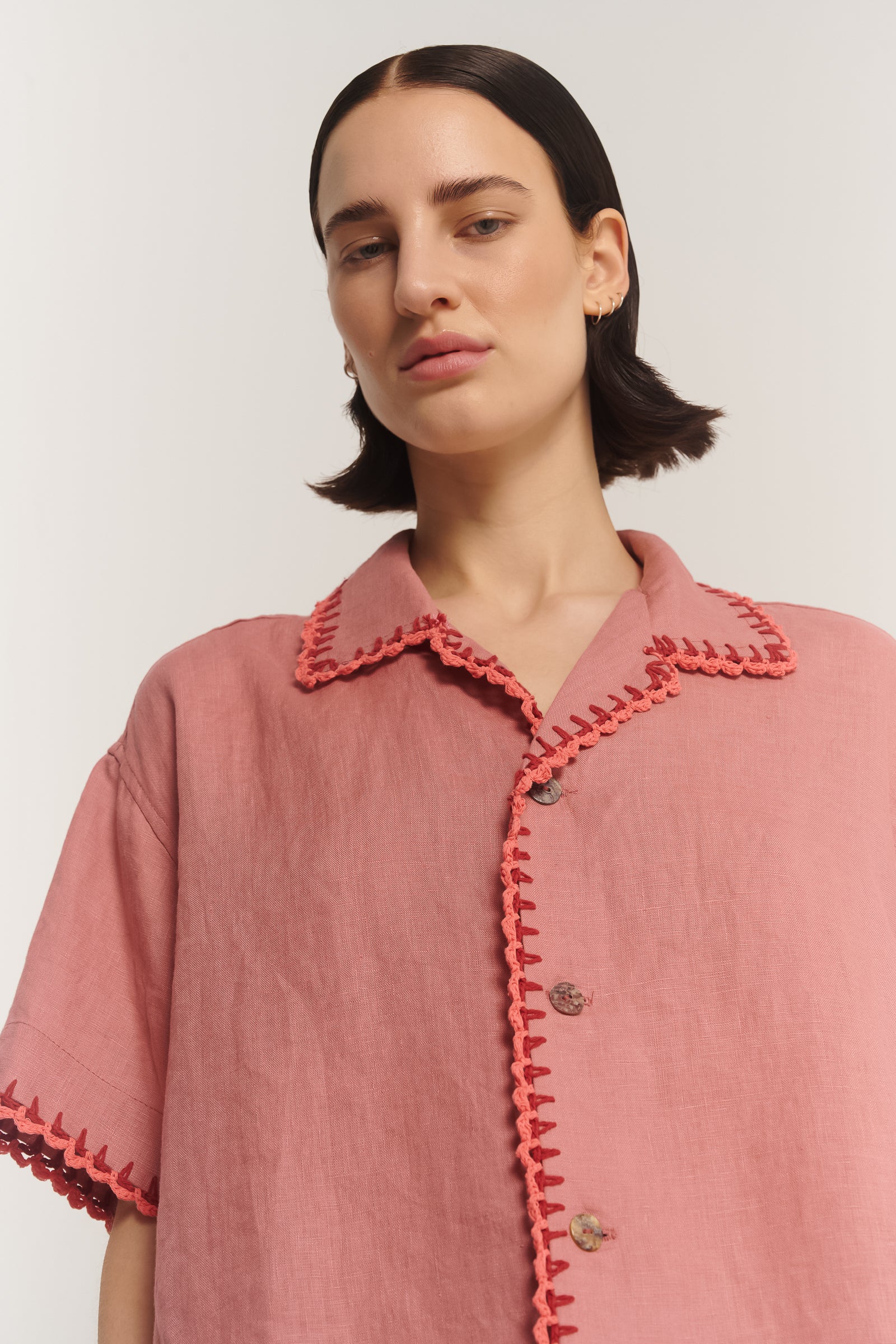 Hand Crochet Trimmed Linen Shirt