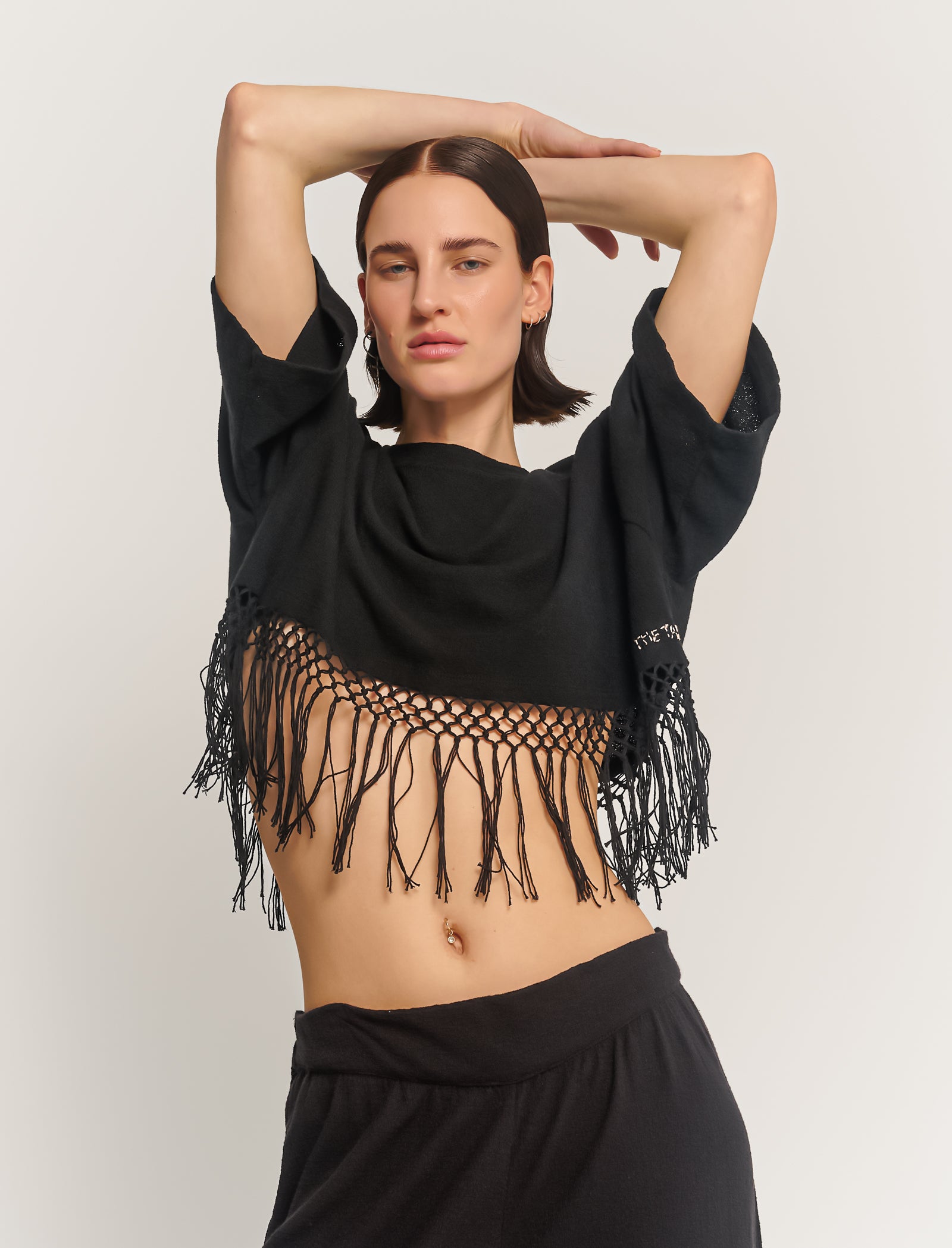 Heart Back Crochet Tassel Cropped Hemp Tee