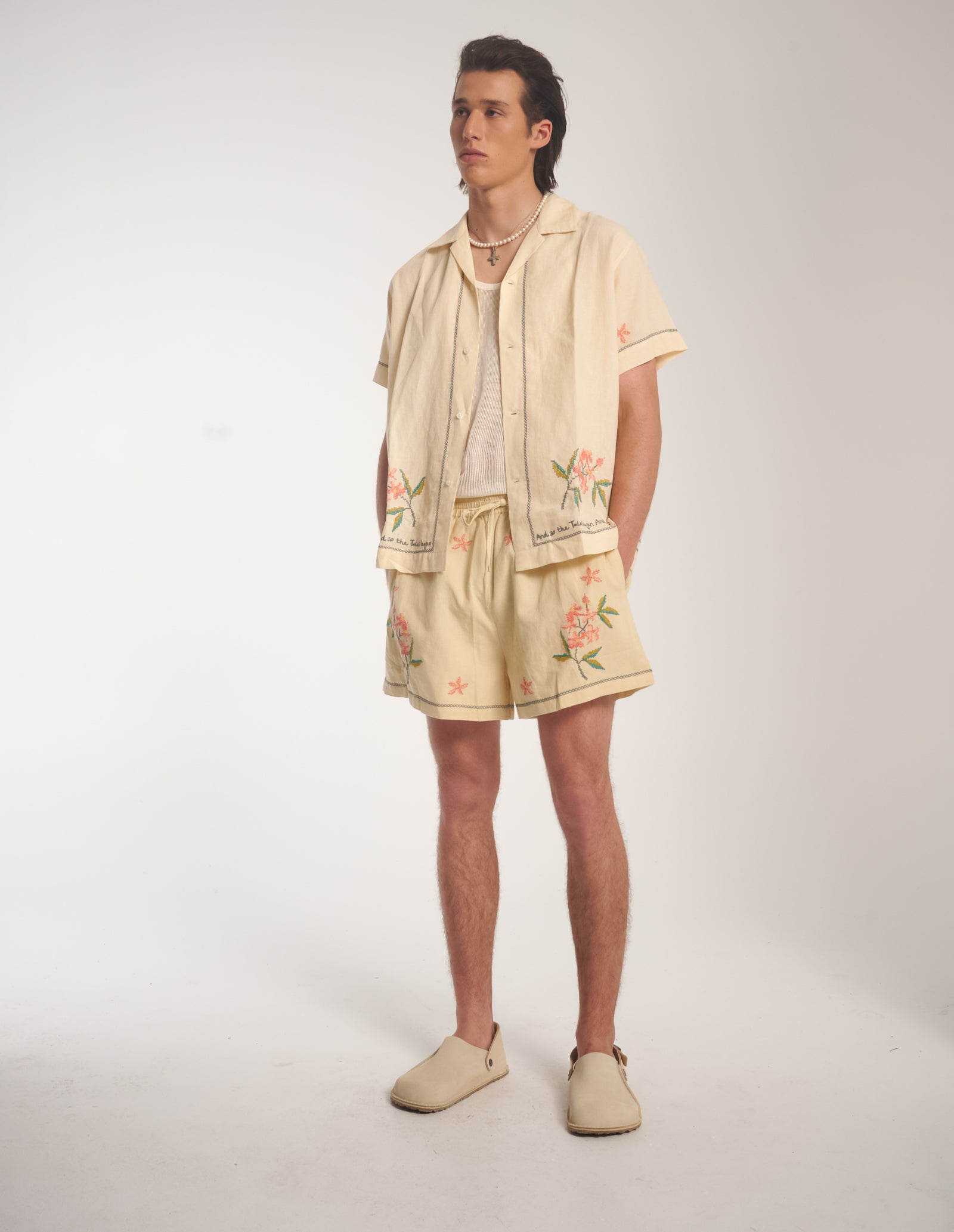 Embroidered Flower Linen Shorts