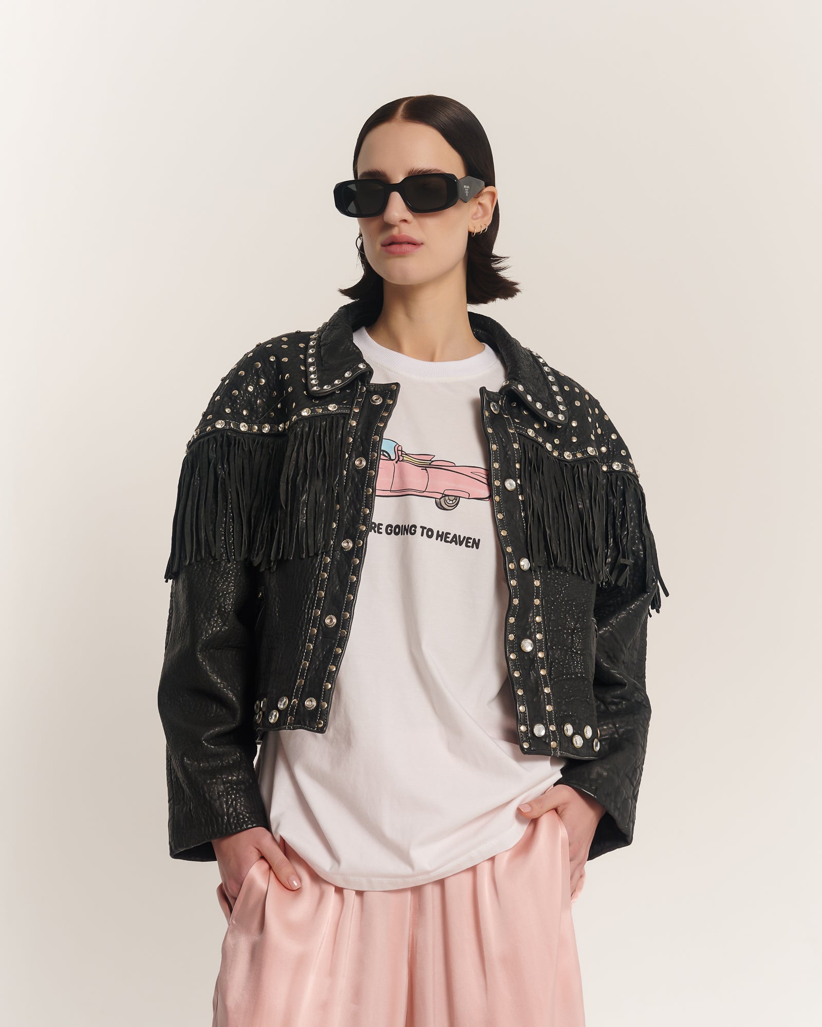 Heaven Sent Me Embellished Fringe Leather Jacket