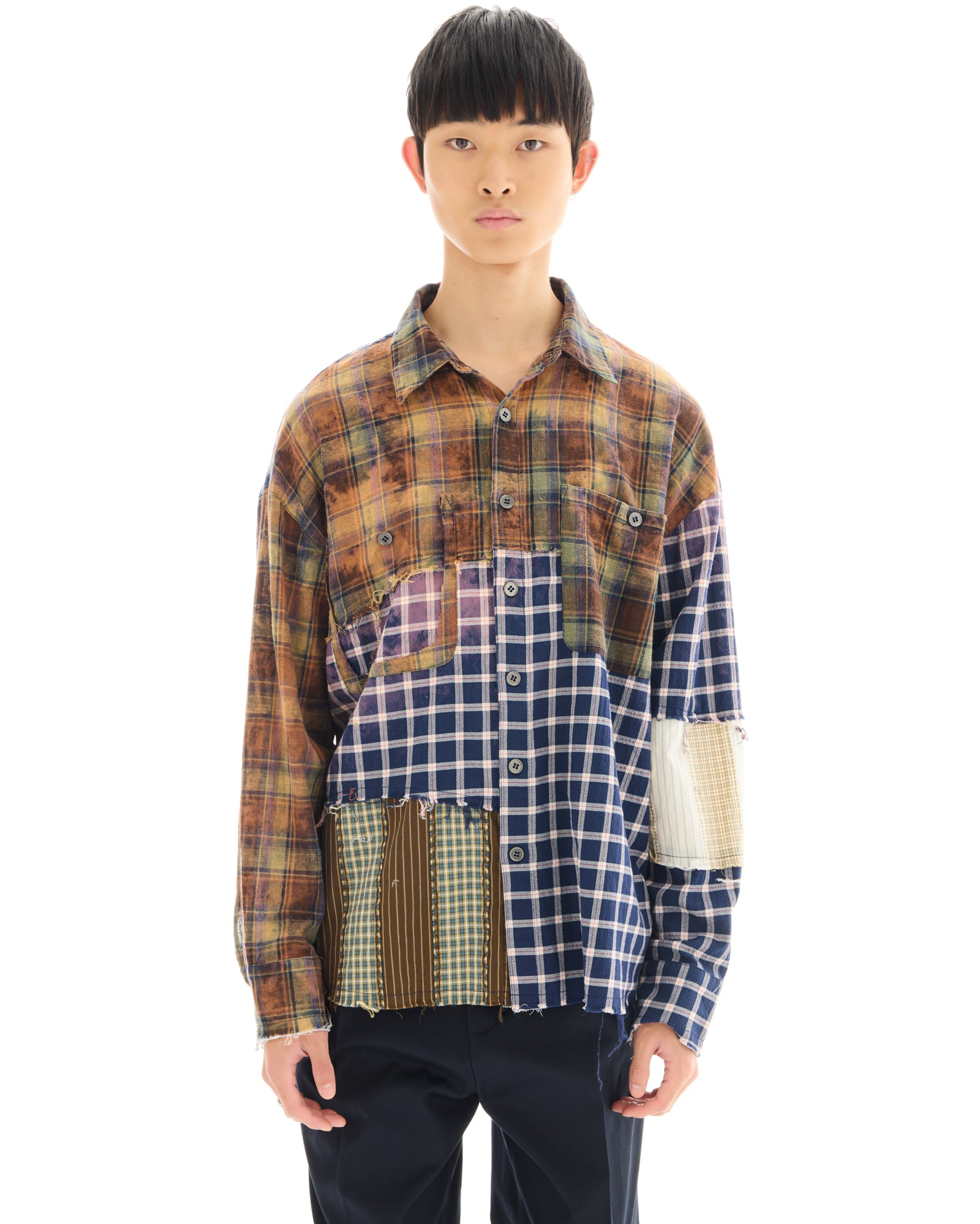 Reworked and Destroyed Mixed Check Shirt