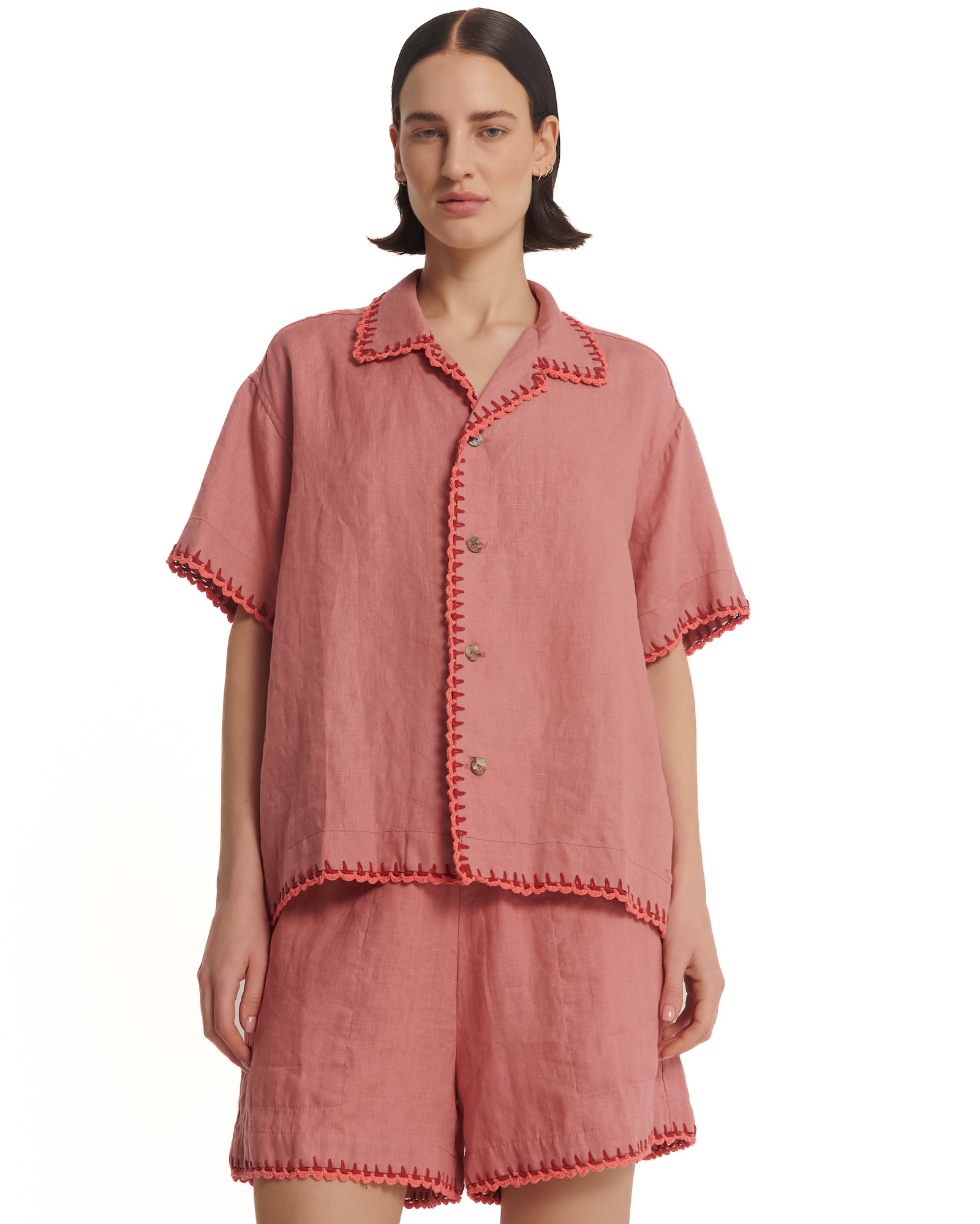 Hand Crochet Trimmed Linen Shirt