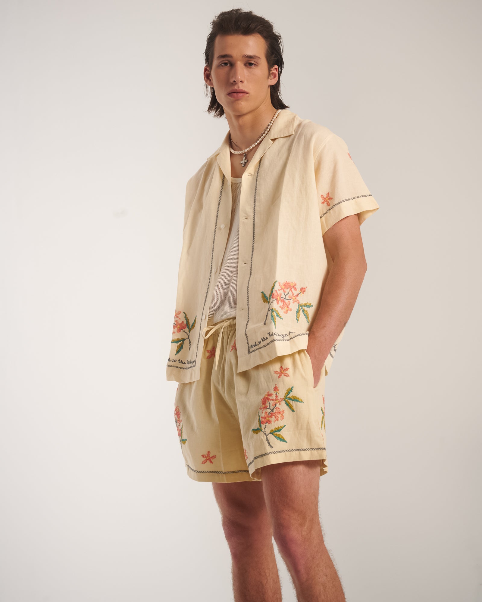 Embroidered Flower Linen Shorts