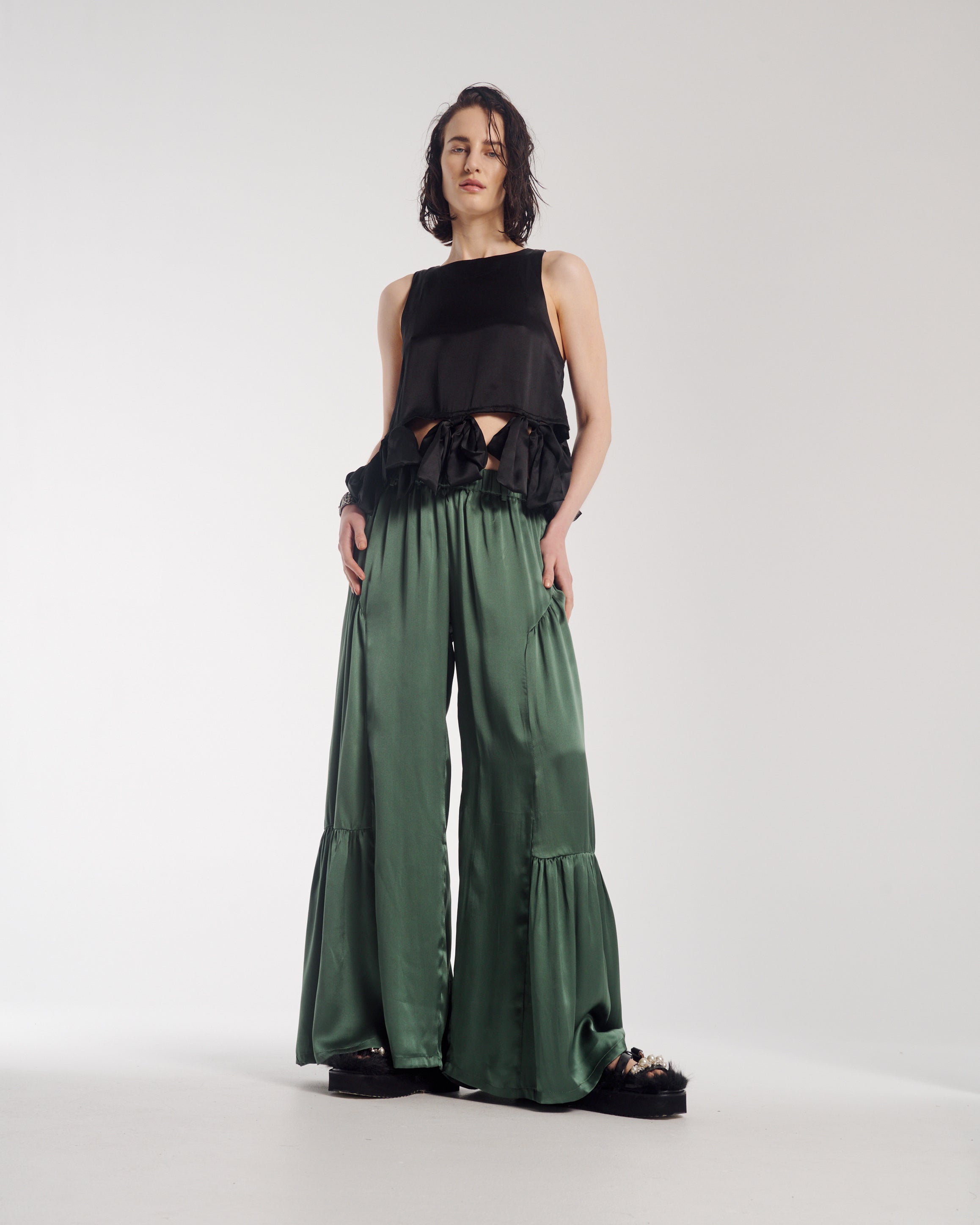 Khaki Silk Peasant Pants