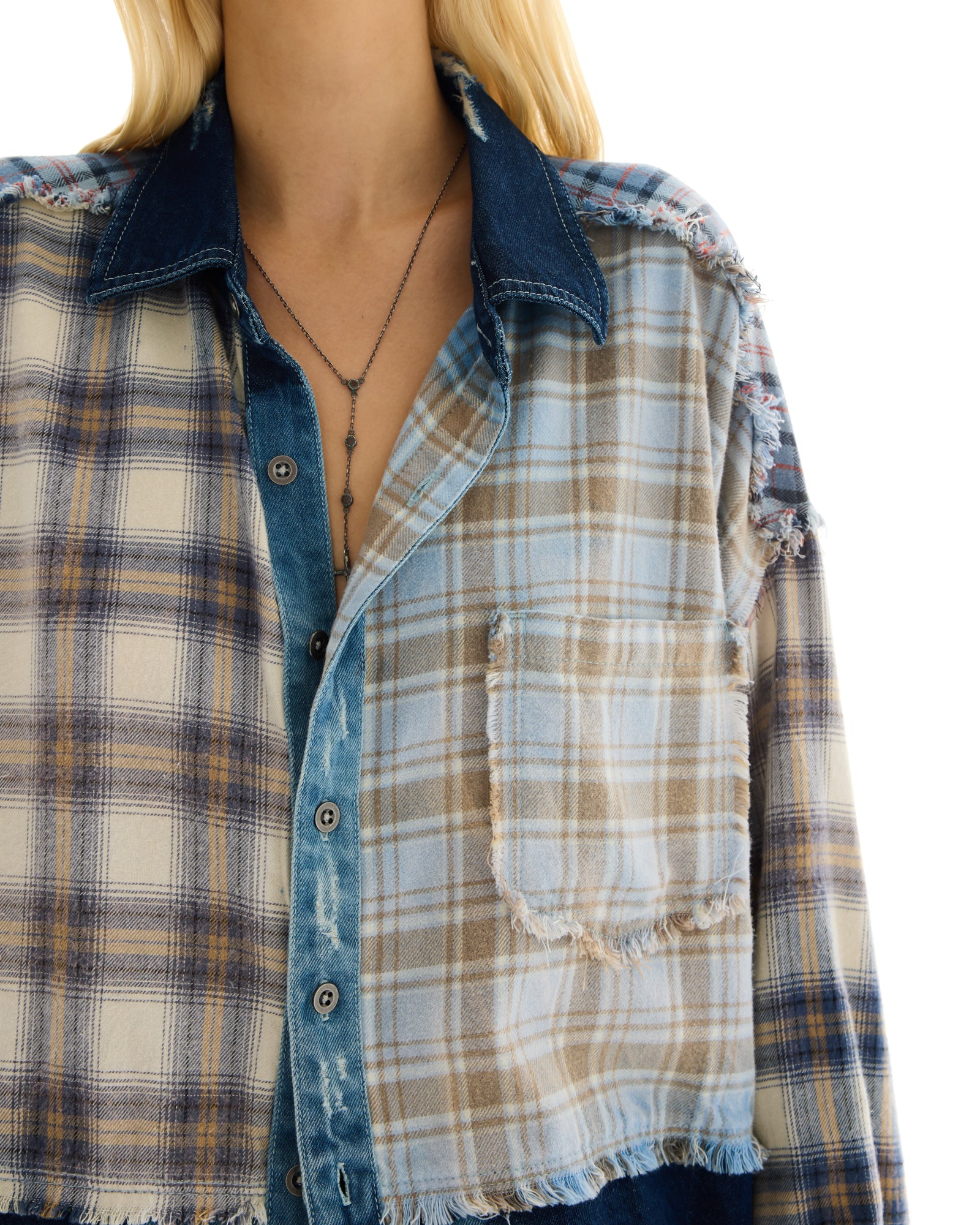 Mixed Flannel And Denim Shirt