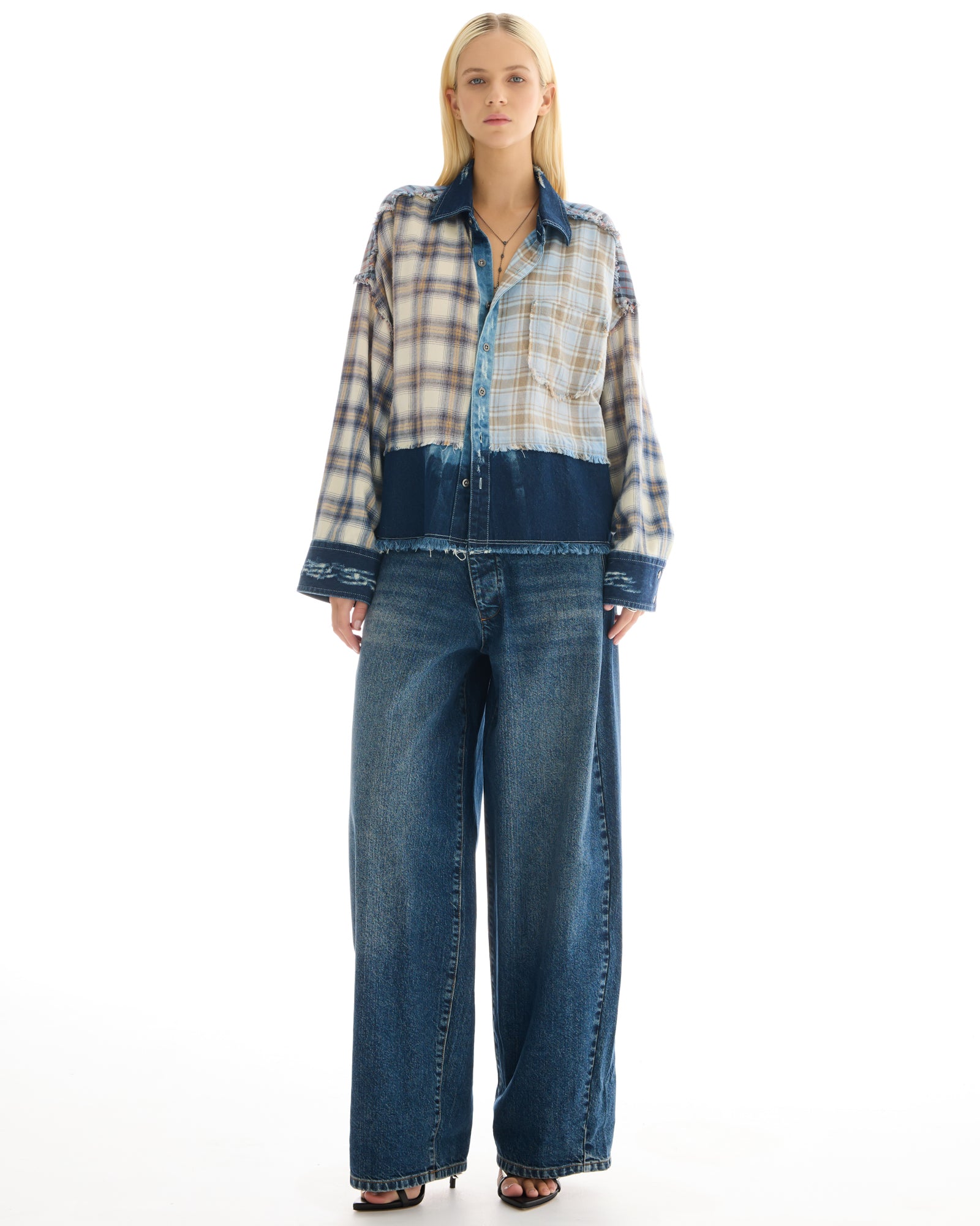 Mixed Flannel And Denim Shirt
