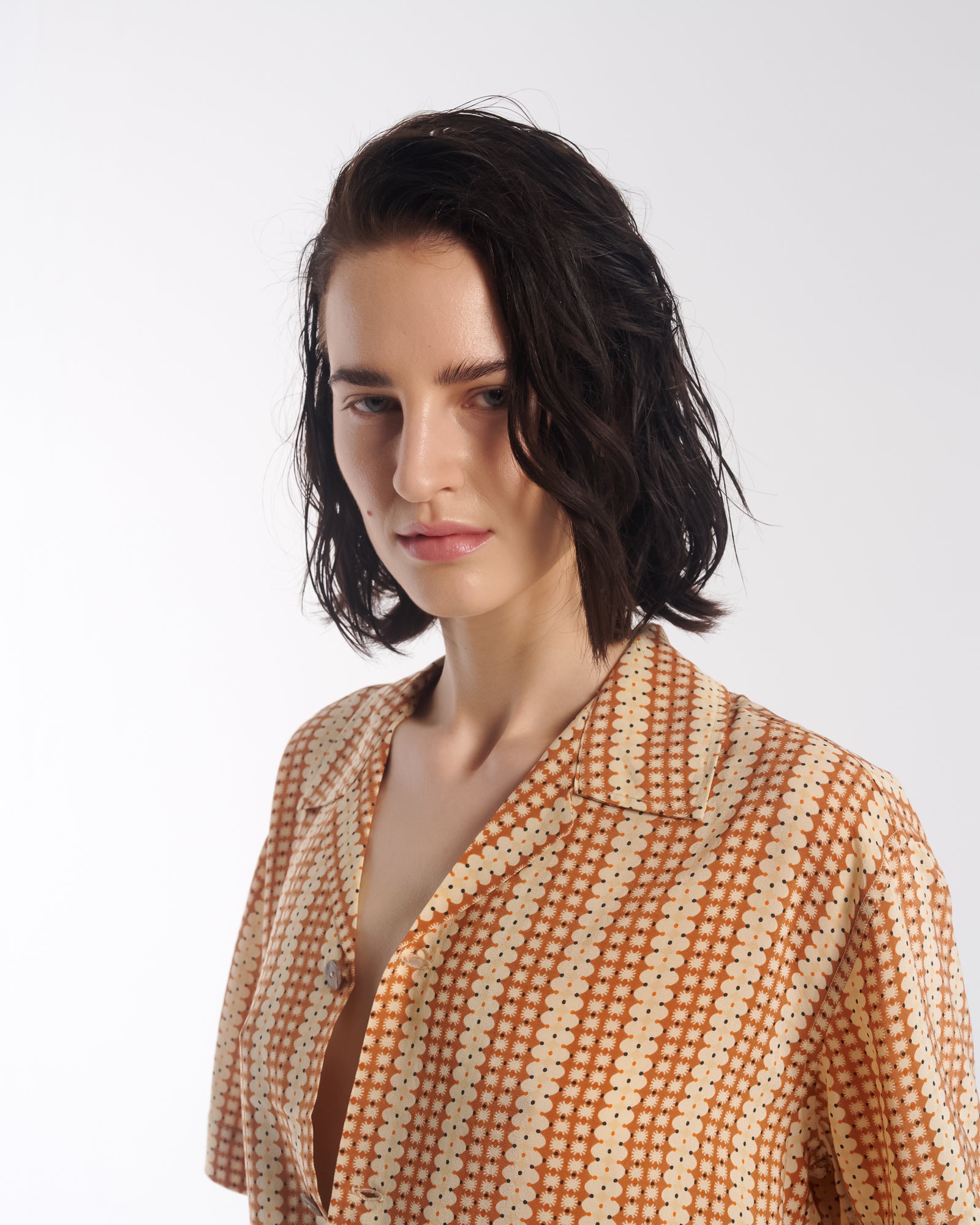 Retro Daisy Crepe Camp Shirt