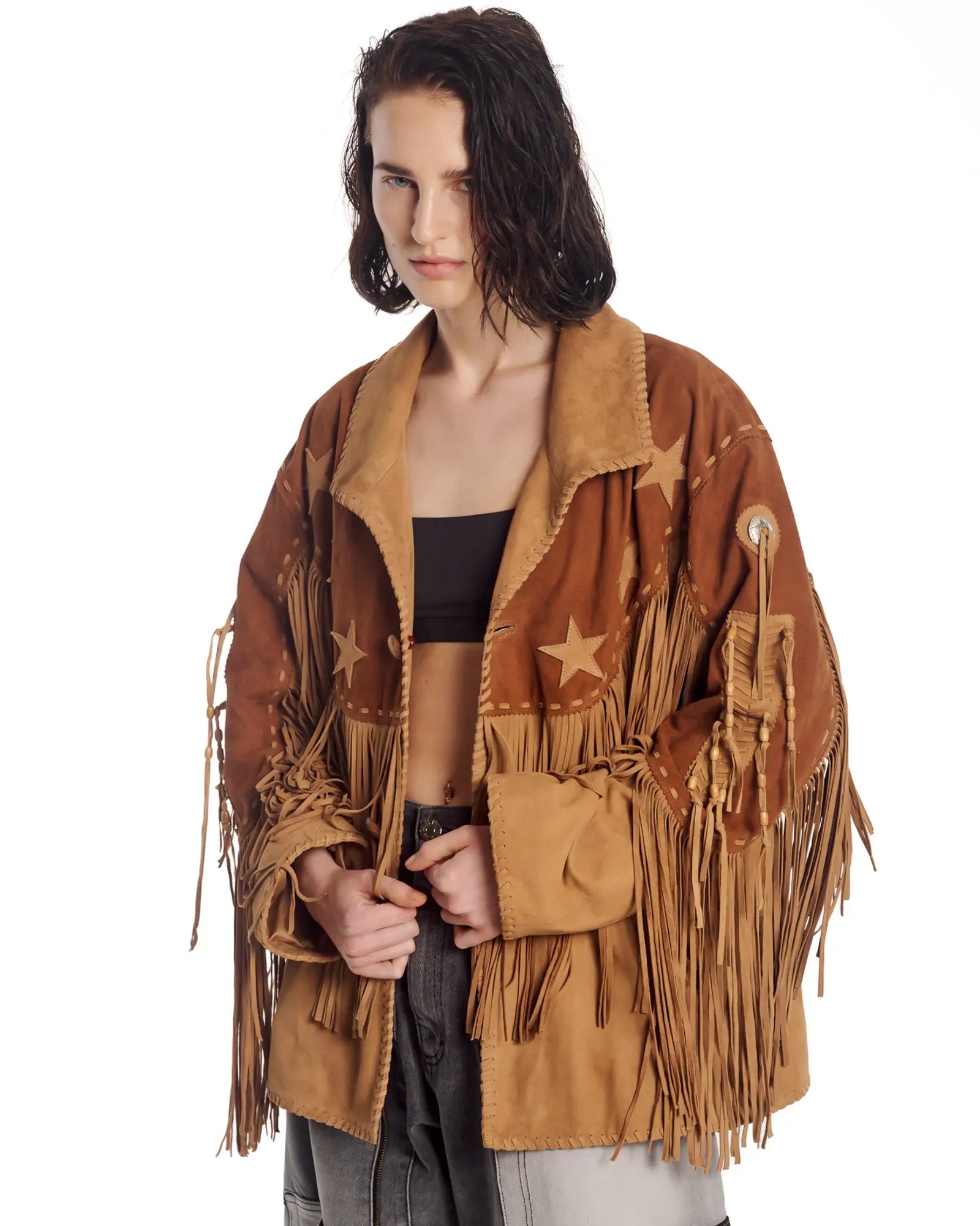 Portobello Road Fringed Suede Jacket by THE TALES - styled view