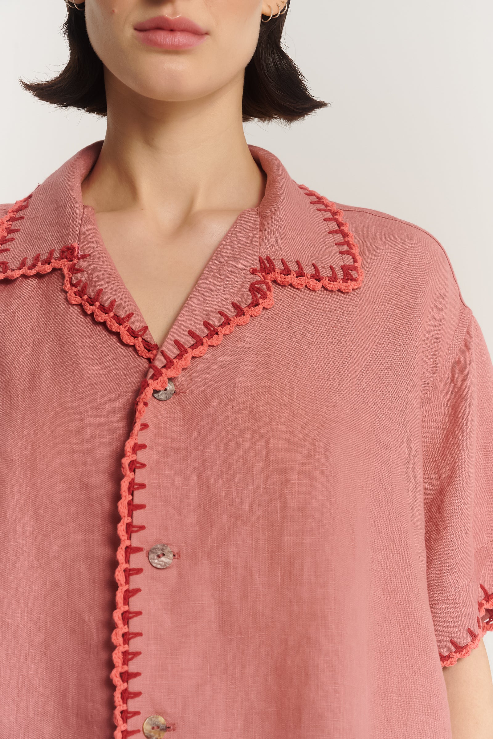 Hand Crochet Trimmed Linen Shirt