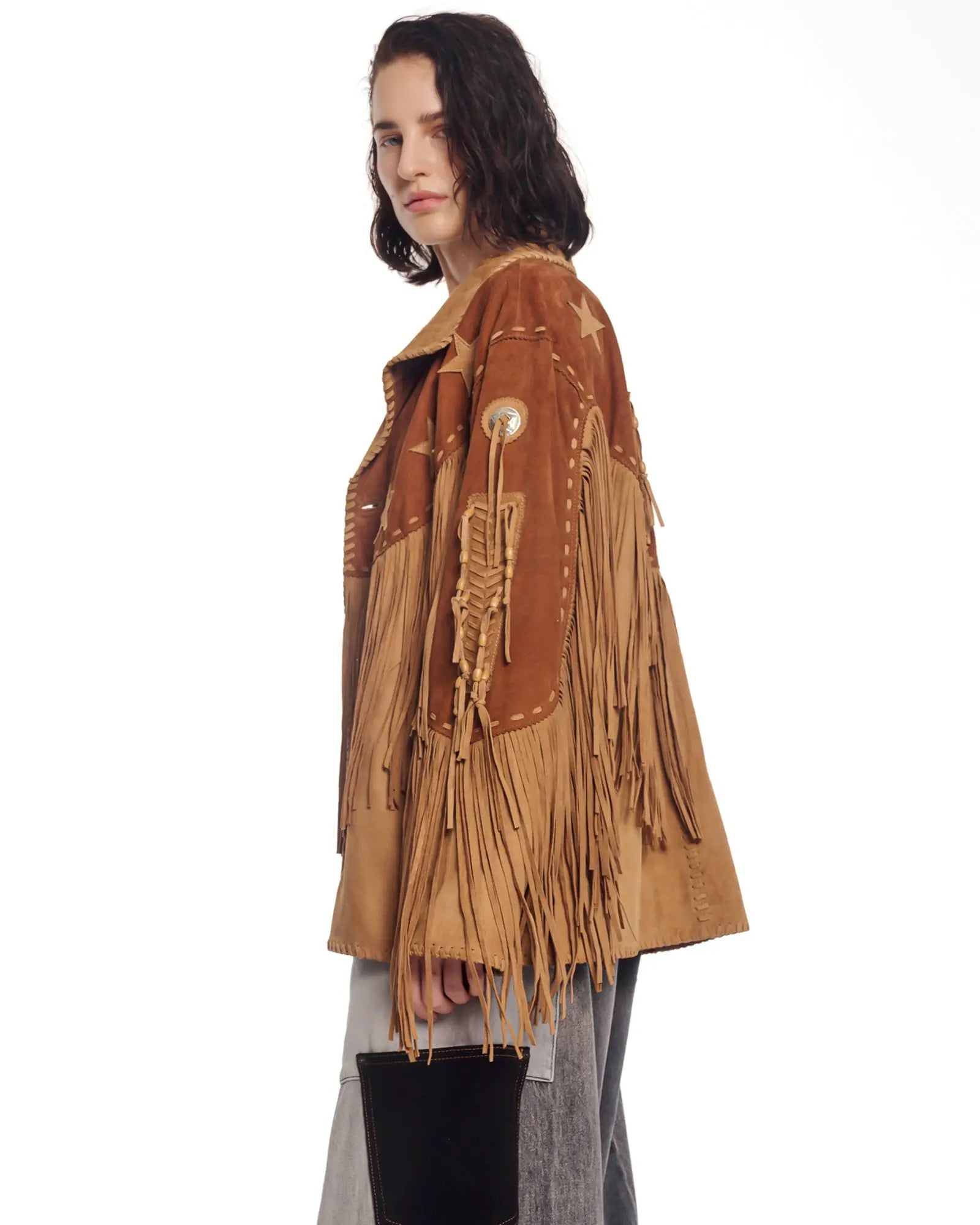 Portobello Road Fringed Suede Jacket by THE TALES - close-up detail