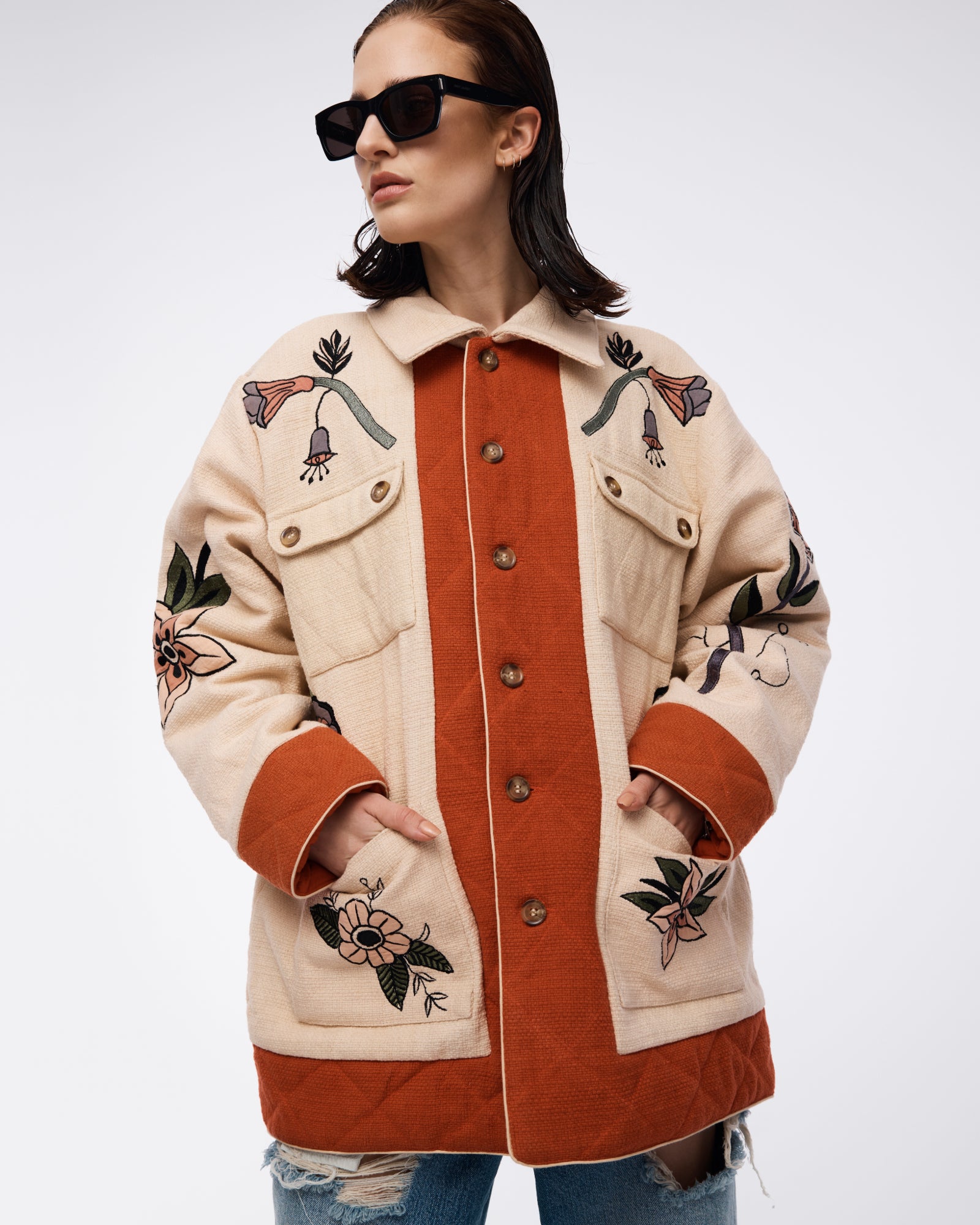 Quilted Floral Appliqué Jacket