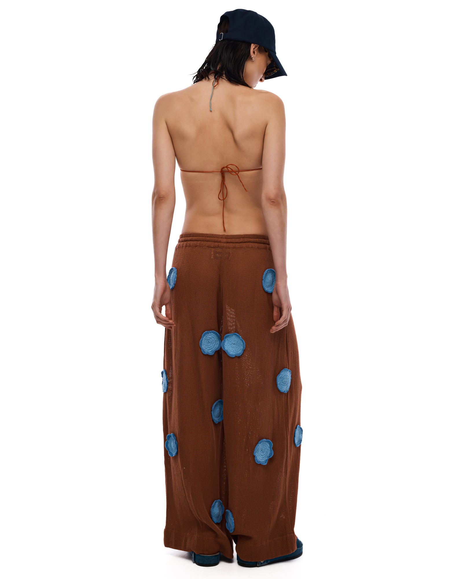 Cotton Mesh Crochet Flower Pants