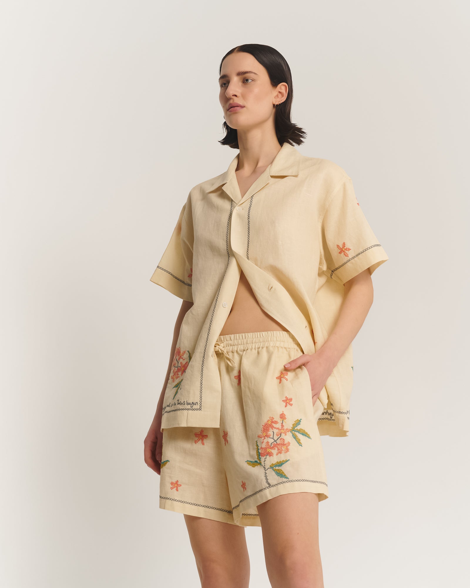 Embroidered Flower Linen Shirt