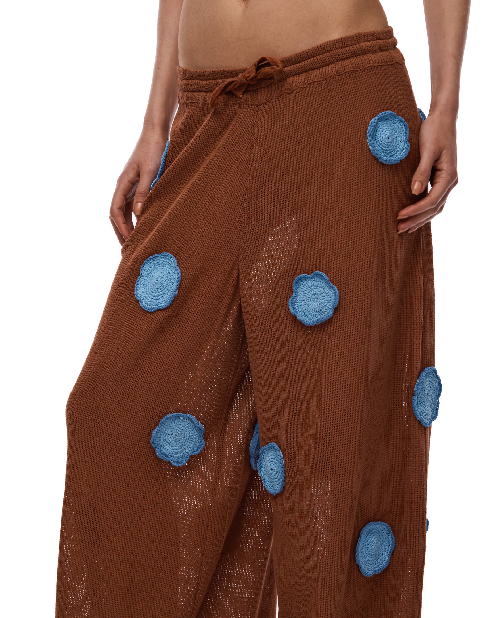 Cotton Mesh Crochet Flower Pants