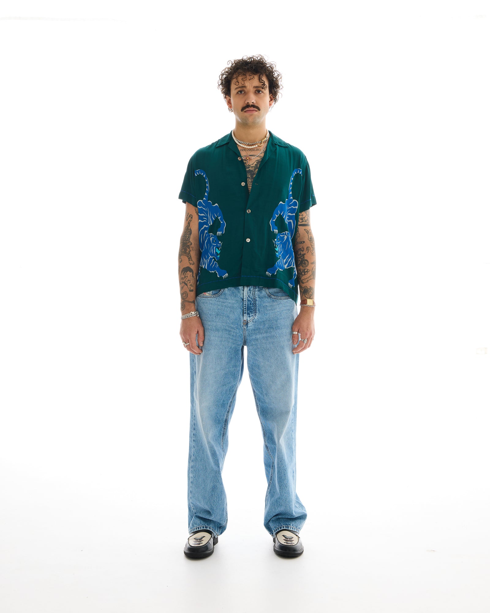 Crouching Tiger Emerald Camp Shirt