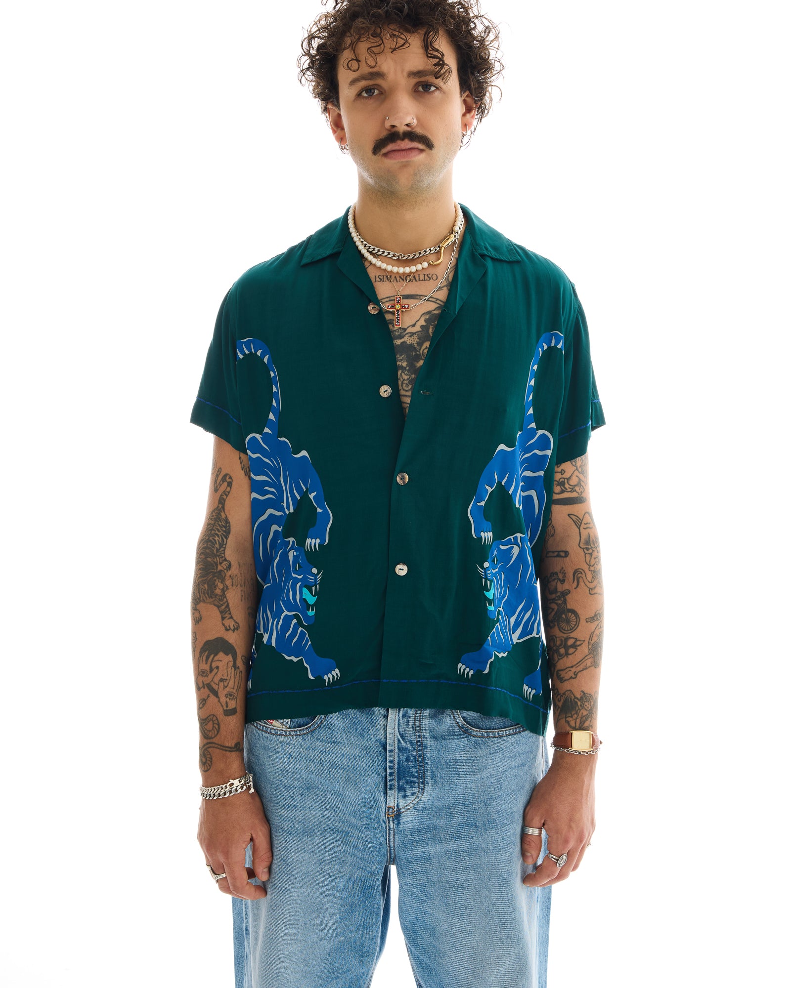 Crouching Tiger Emerald Camp Shirt