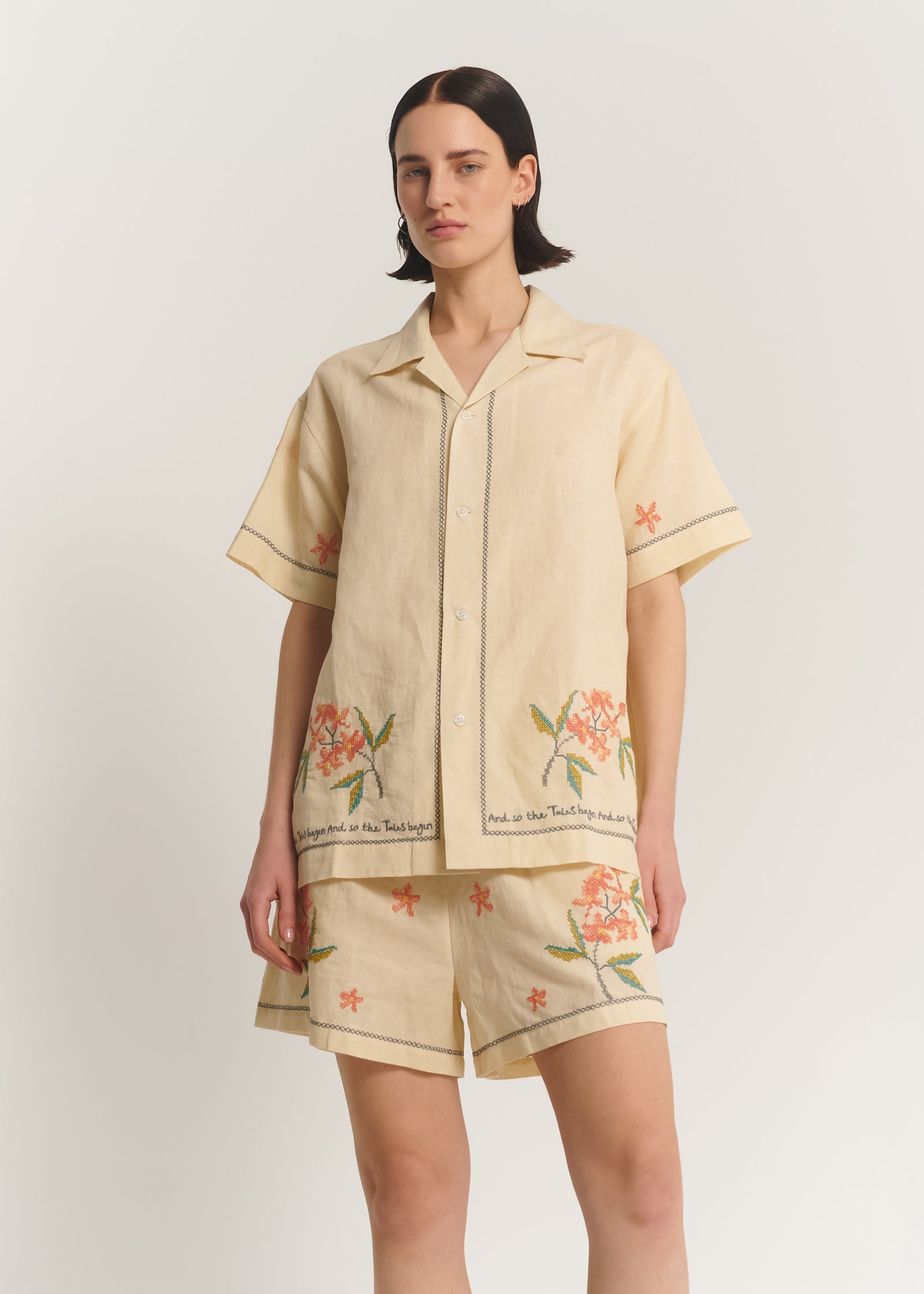 Embroidered Flower Linen Shirt