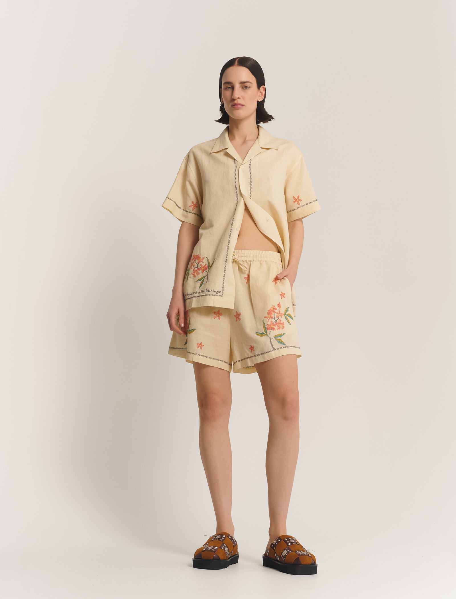 Embroidered Flower Linen Shirt