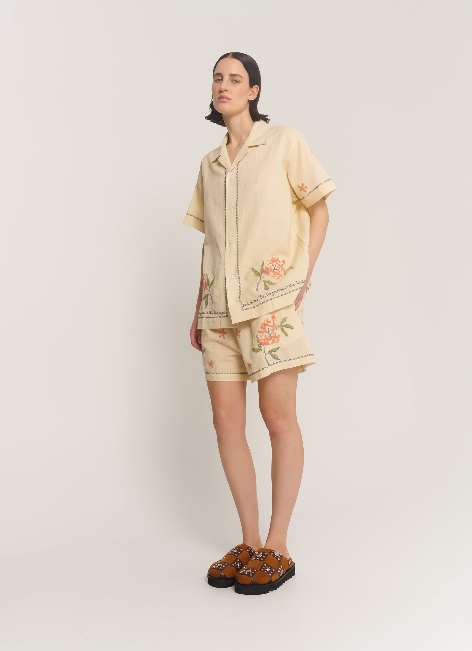 Embroidered Flower Linen Shirt