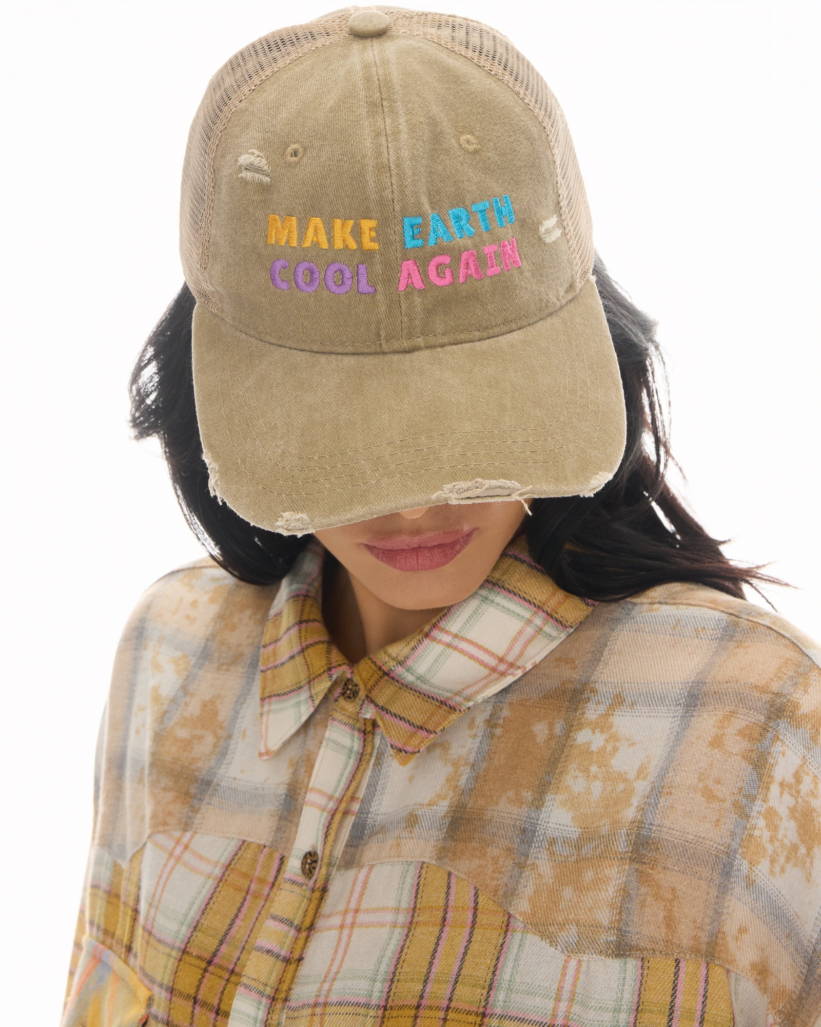 Make Earth Cool Again Destroyed Trucker Cap