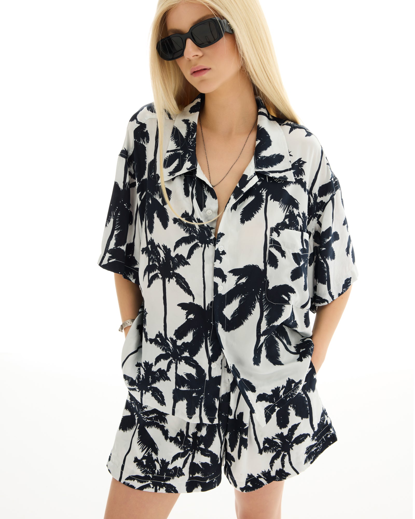 Mono Palm Oversized Silk Shirt
