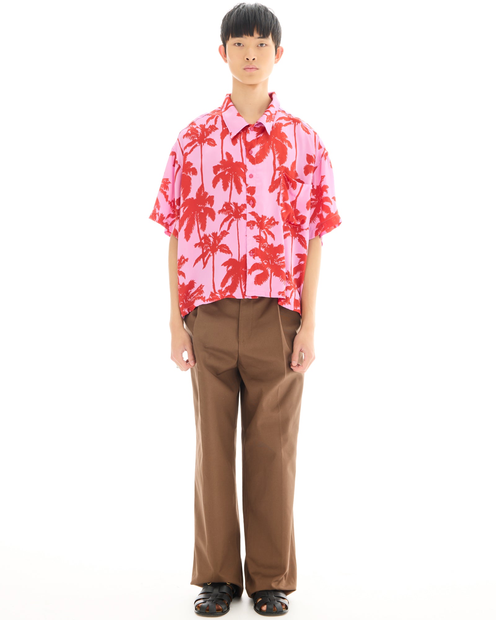 Pink Palm Oversized Silk Shirt