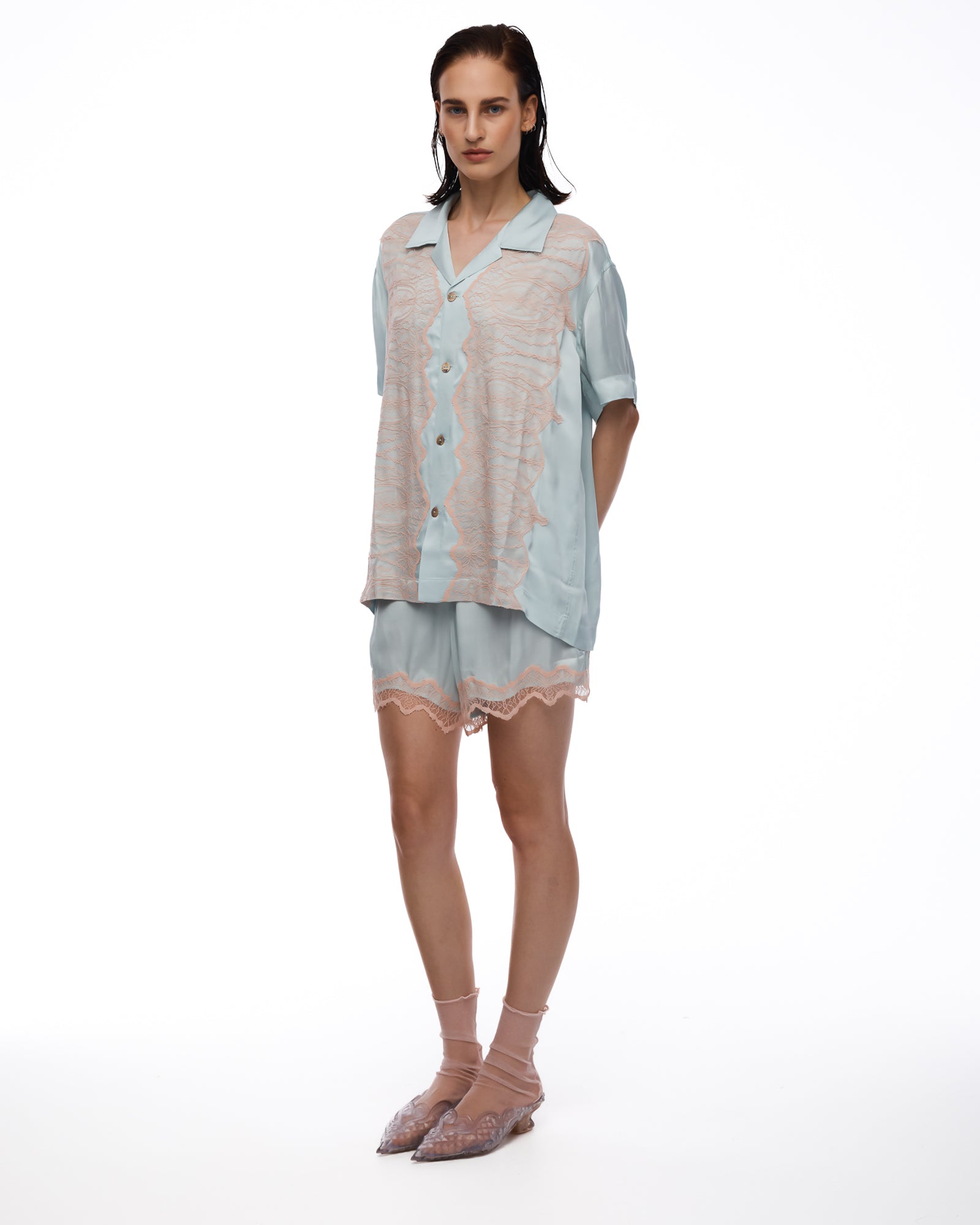Pixie Satin Lace Camp Shirt