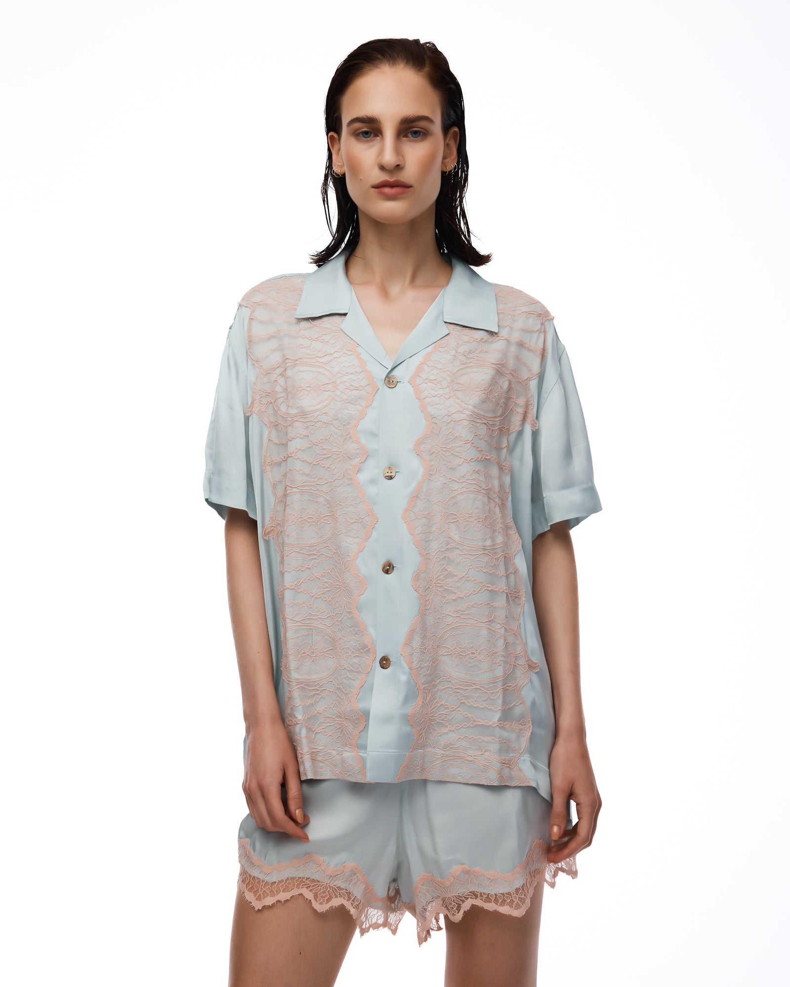 Pixie Satin Lace Camp Shirt