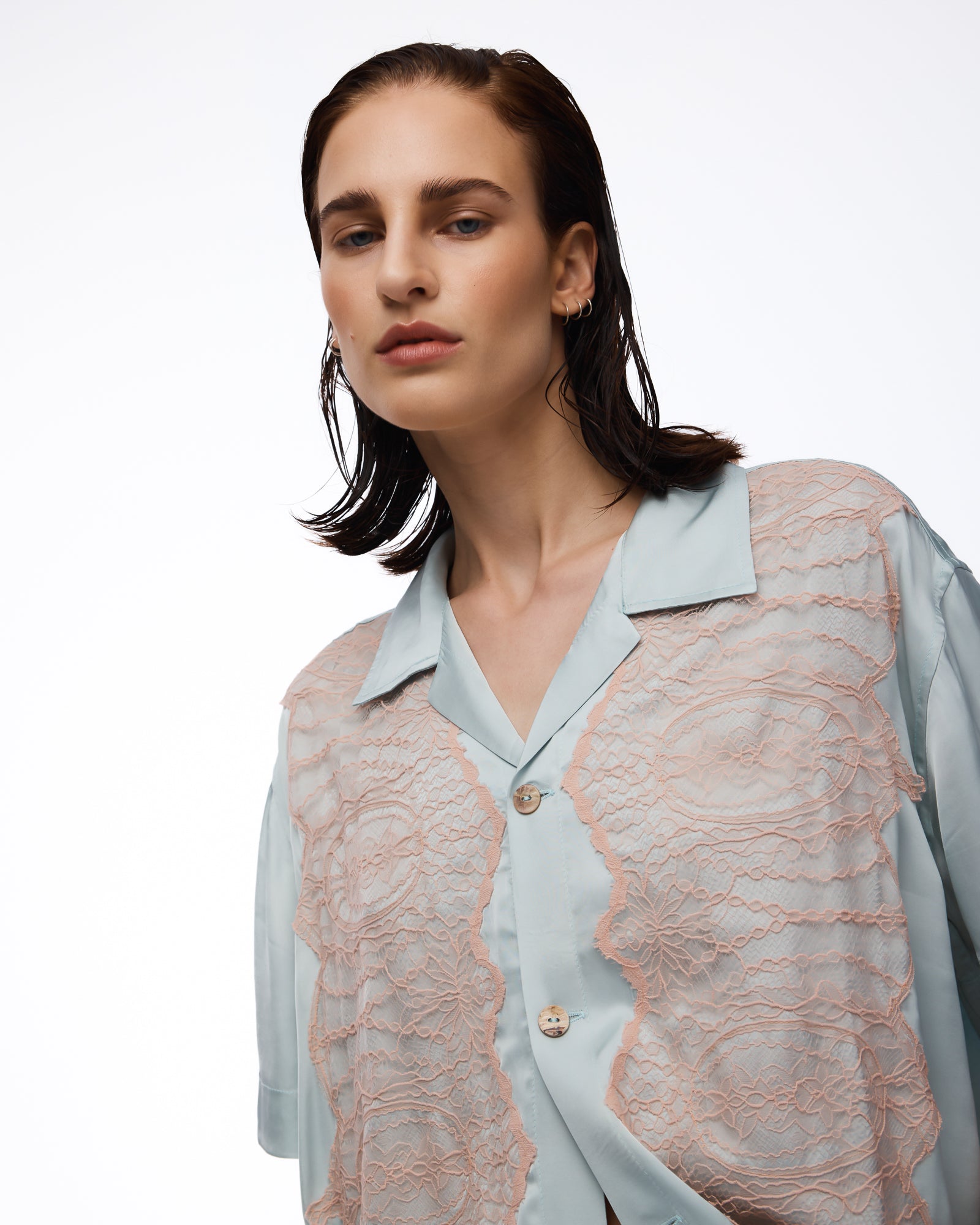 Pixie Satin Lace Camp Shirt