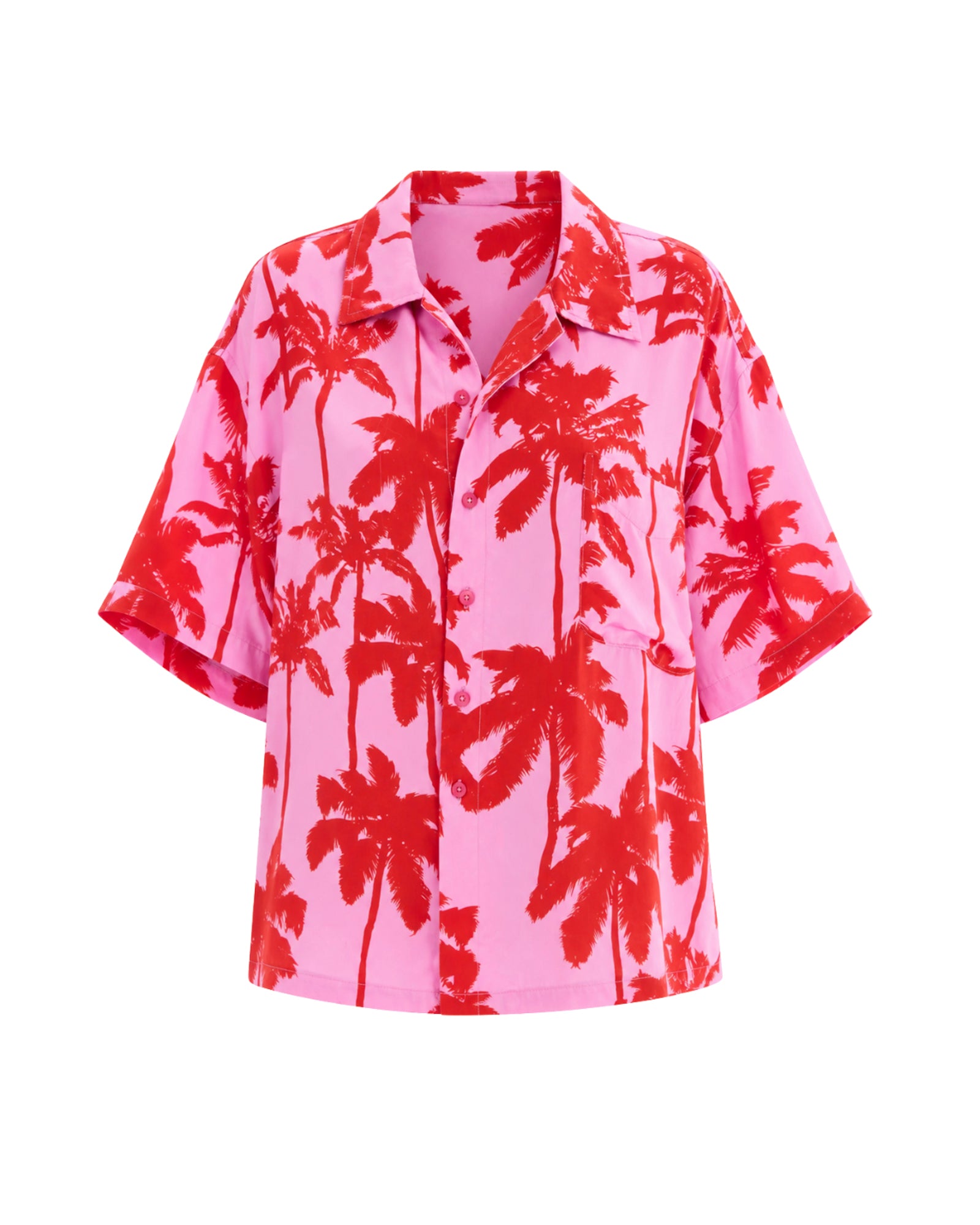 Pink Palm Oversized Silk Shirt THE TALES