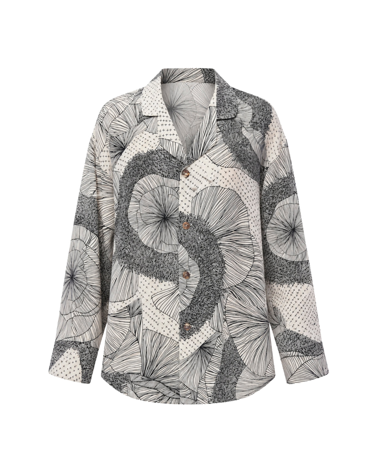 Illustrated Flower Crepe Peasant Shirt THE TALES