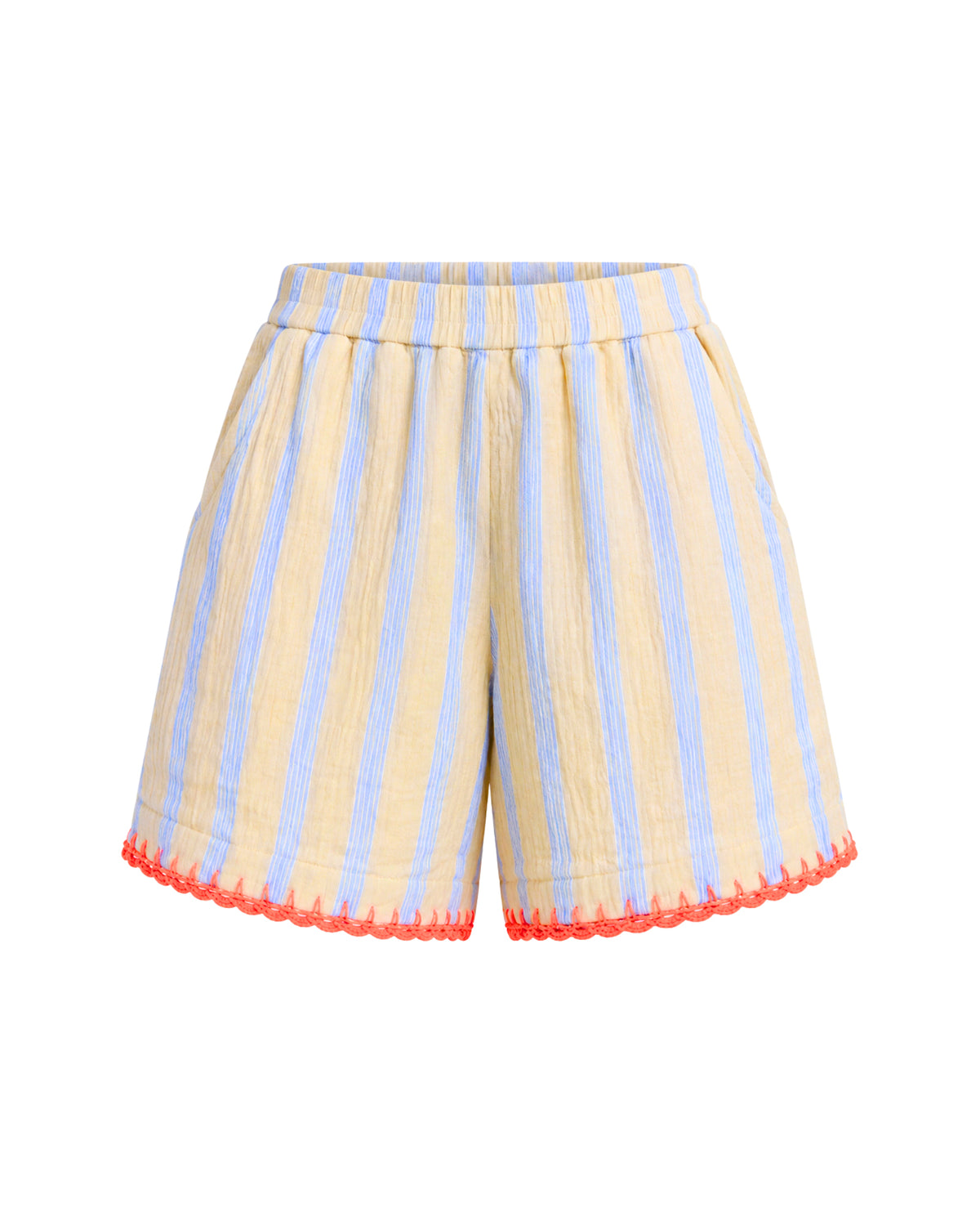 Hand Crochet Trimmed Stripe Linen Shorts THE TALES