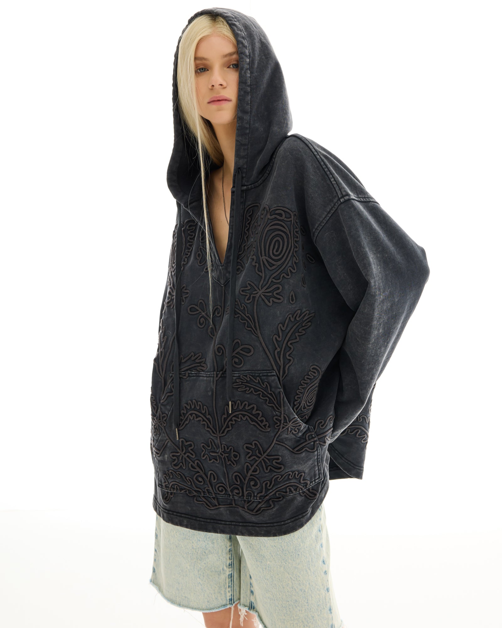 Embroidered Flower Hoodie