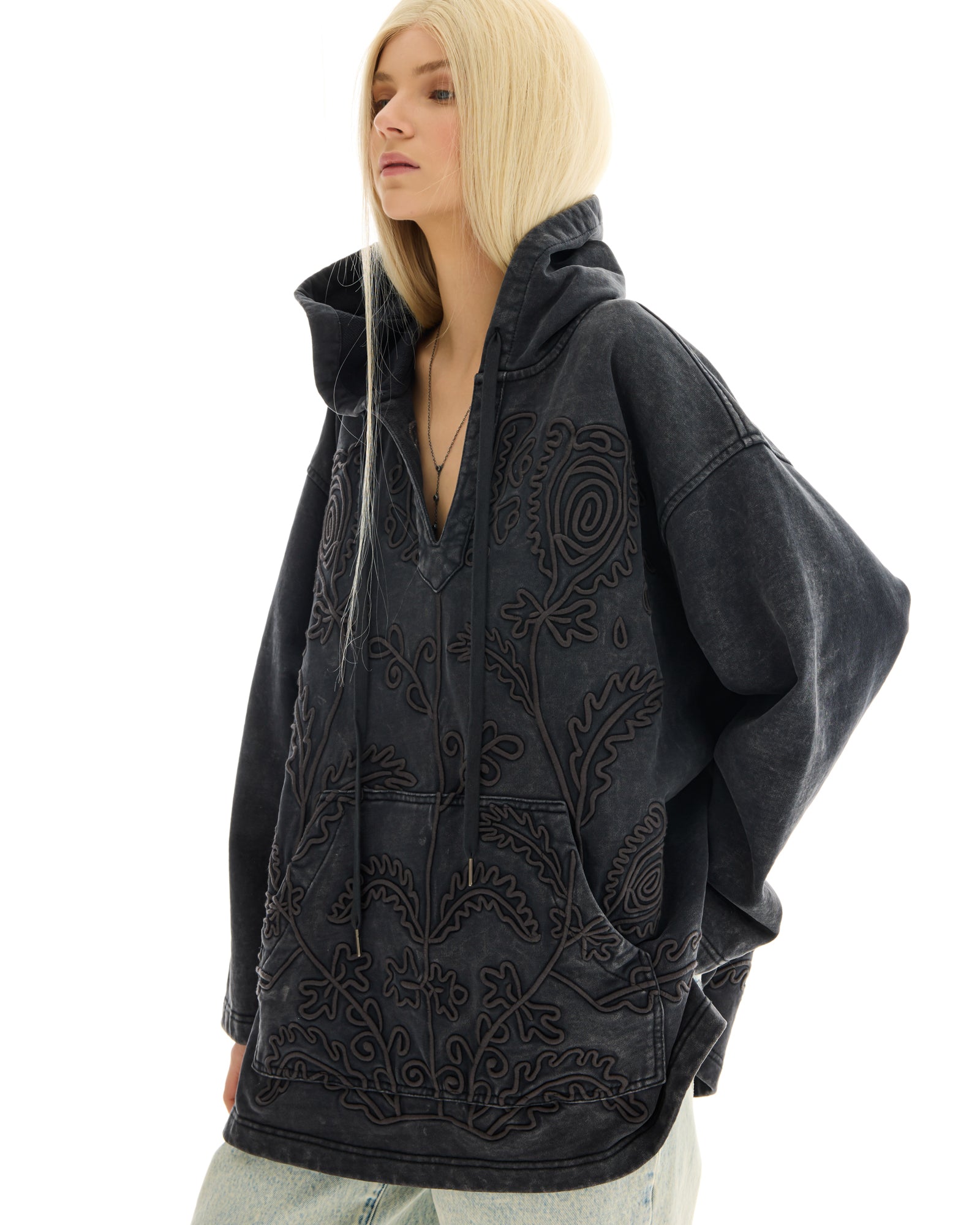 Embroidered Flower Hoodie